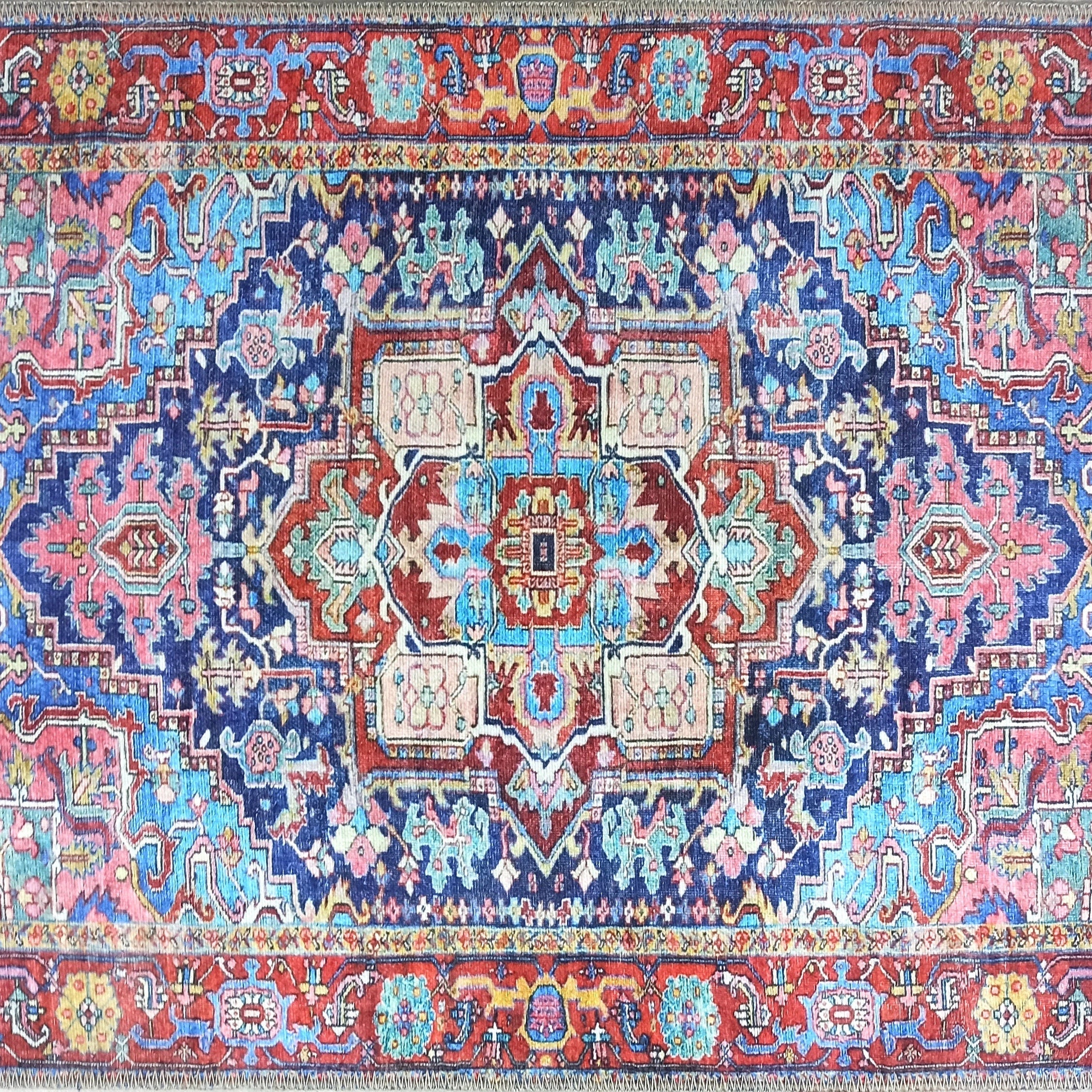 Dala Vintage Pink Navy Blue Rug