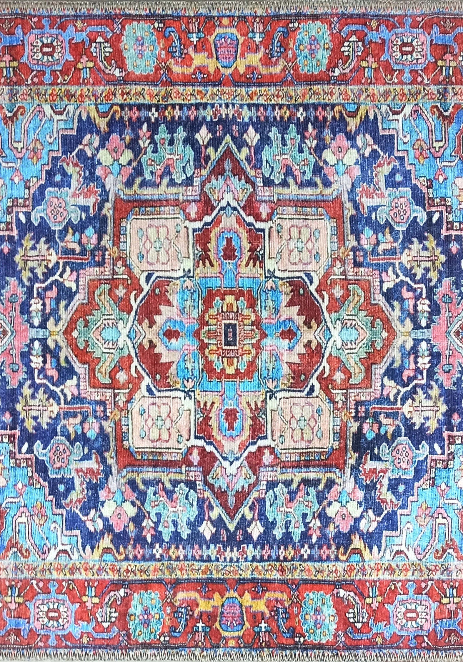 Dala Vintage Pink Navy Blue Rug