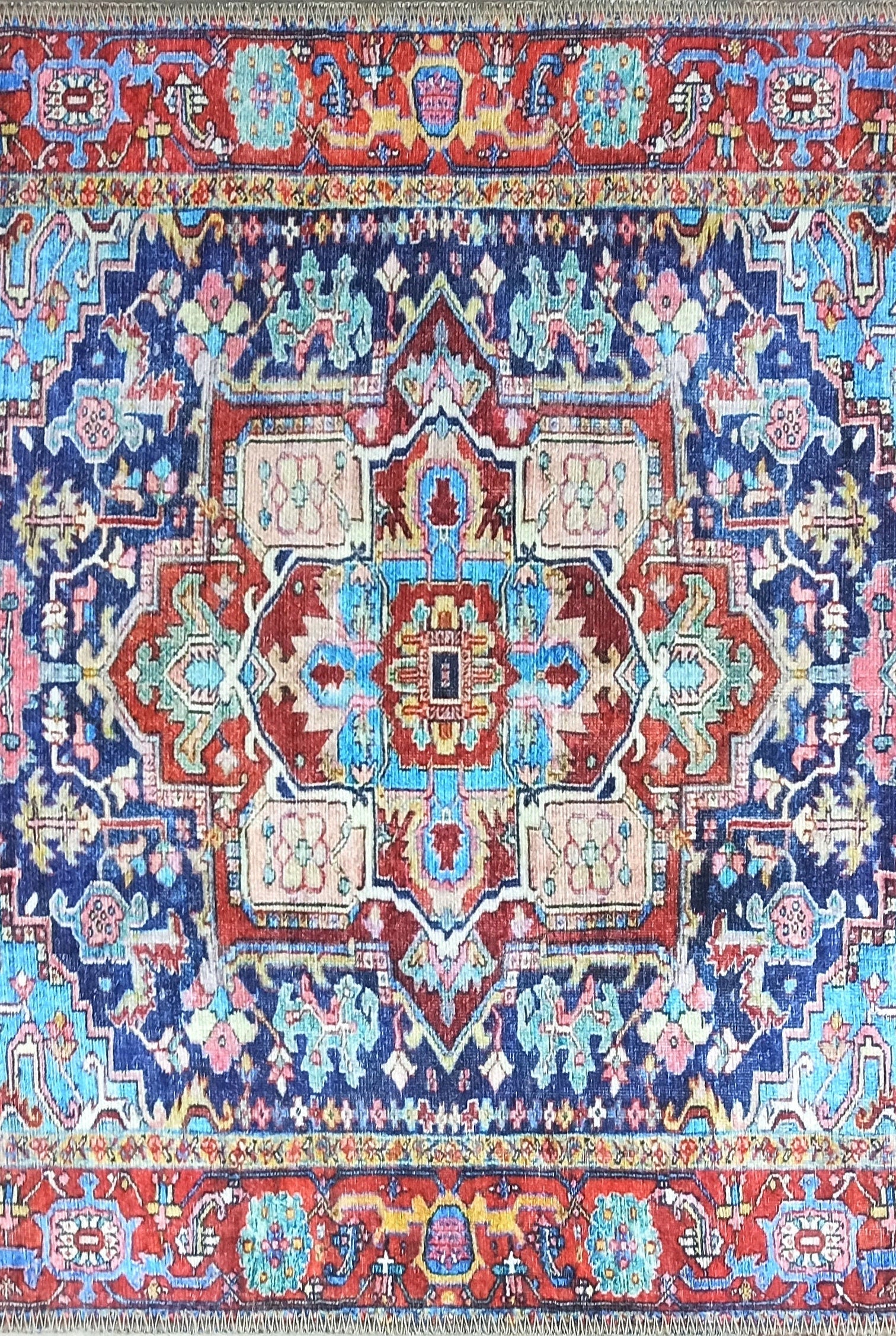 Dala Vintage Pink Navy Blue Rug