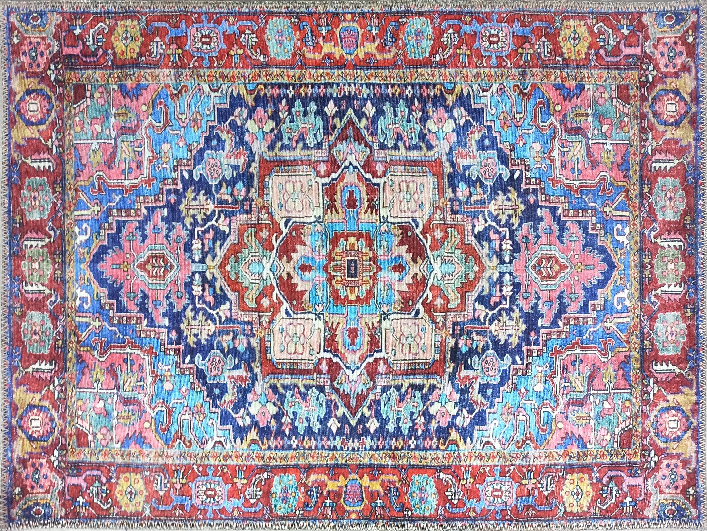 Dala Vintage Pink Navy Blue Rug