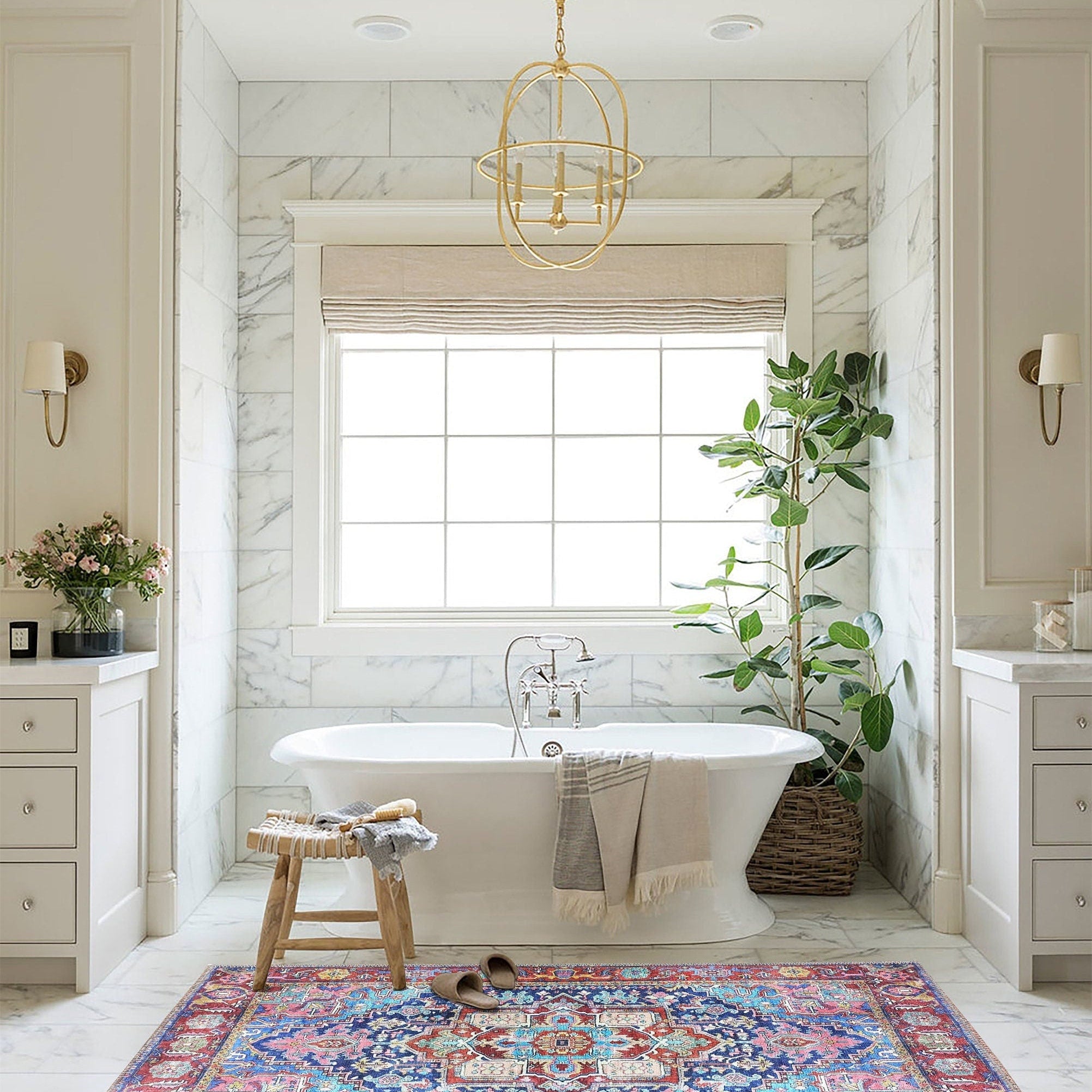 Dala Vintage Pink Navy Blue Rug