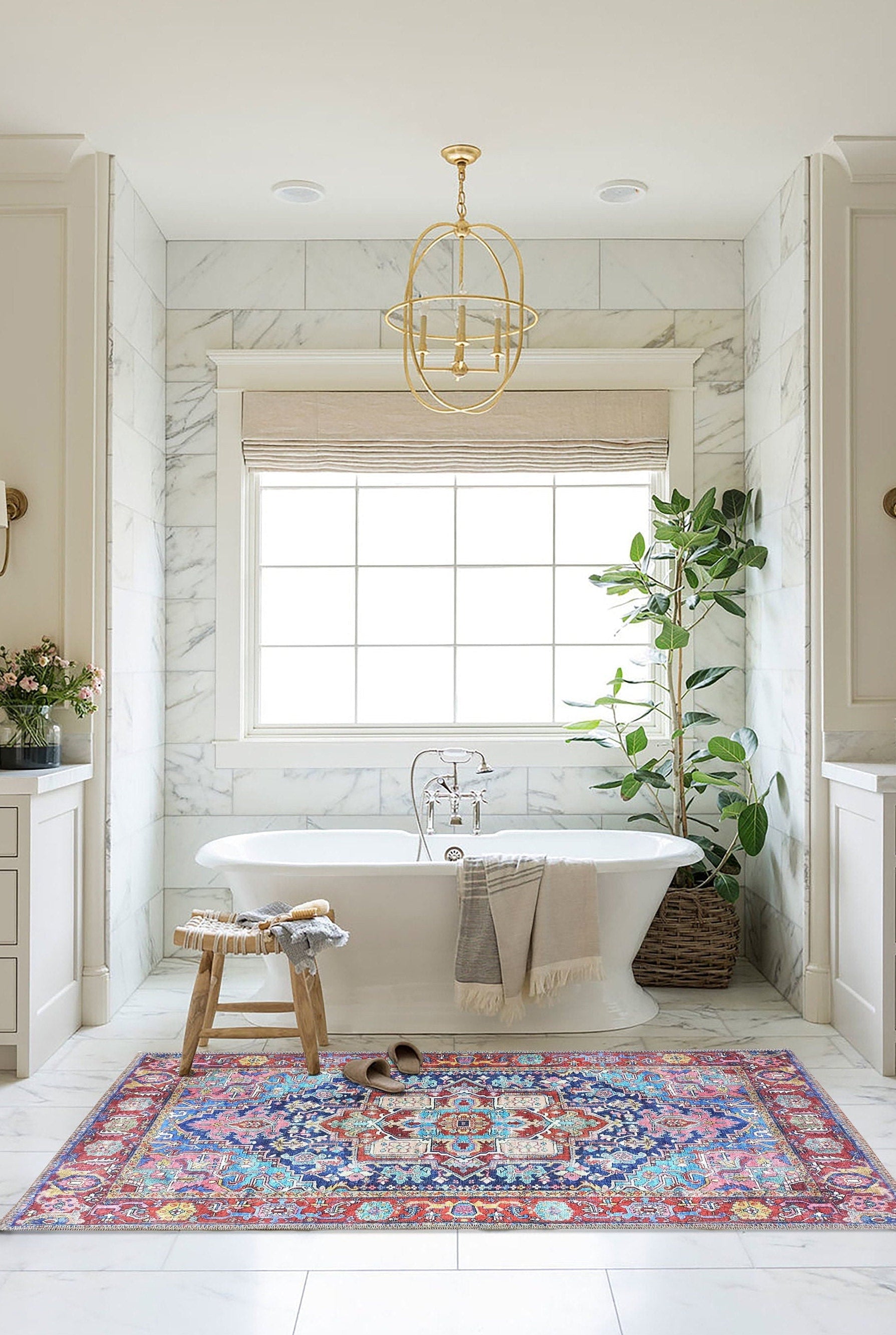 Dala Vintage Pink Navy Blue Rug