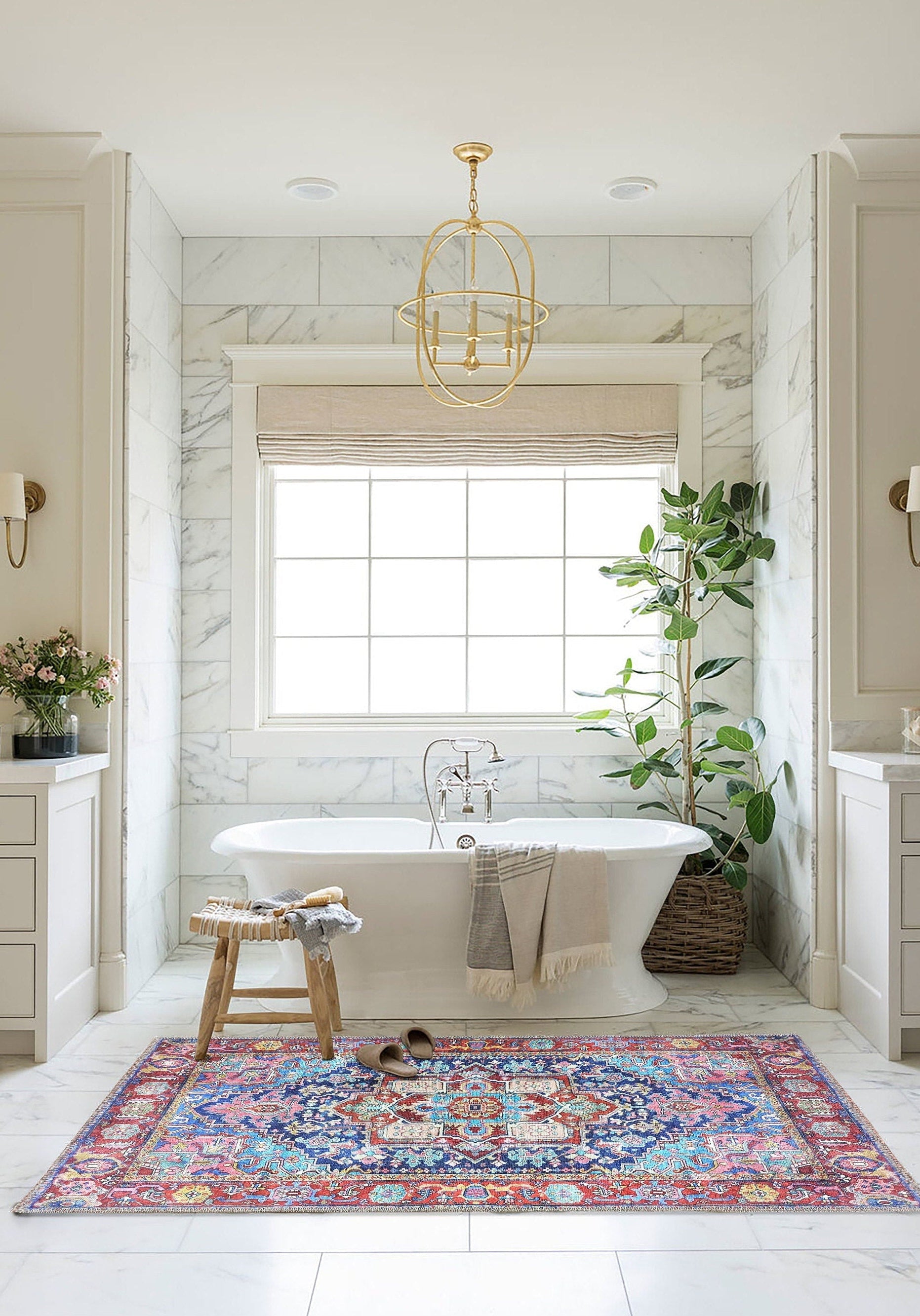 Dala Vintage Pink Navy Blue Rug