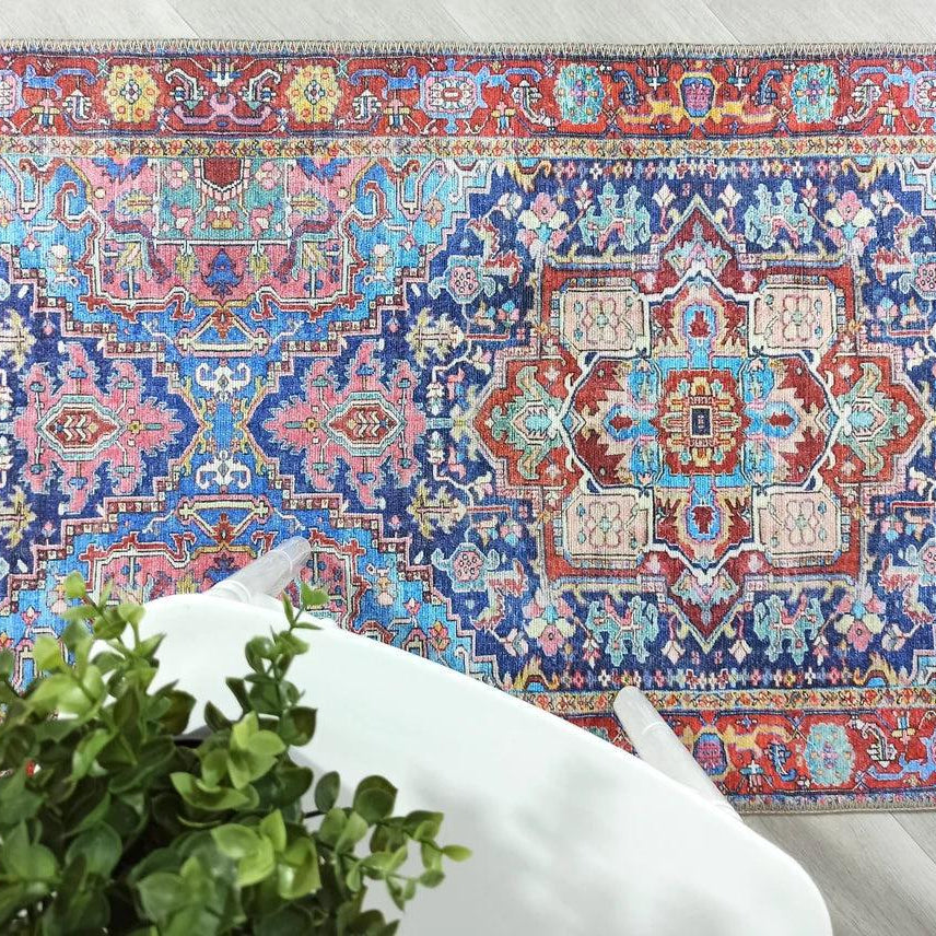 Dala Vintage Pink Navy Blue Rug