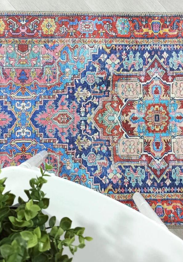 Dala Vintage Pink Navy Blue Rug