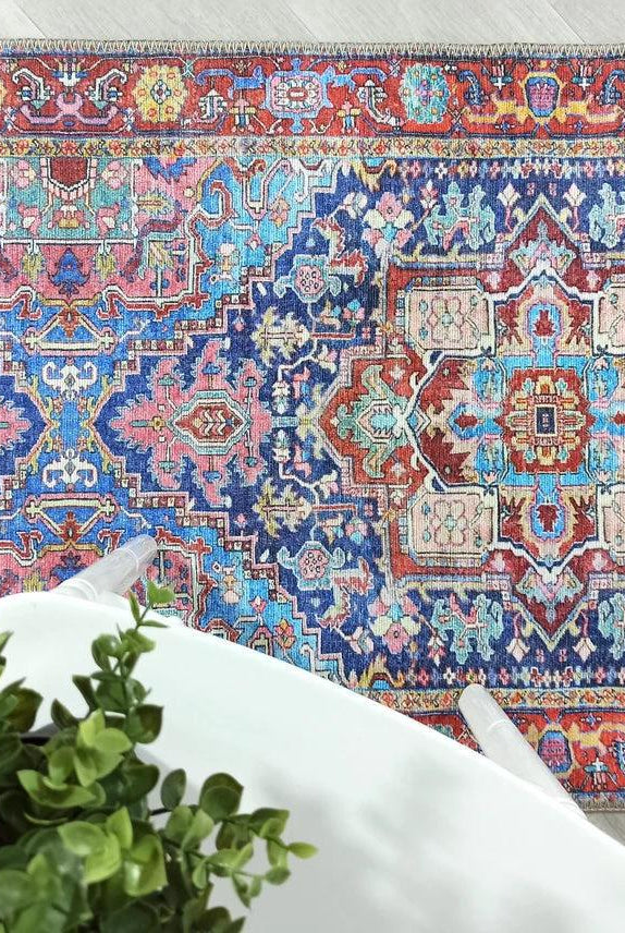 Dala Vintage Pink Navy Blue Rug