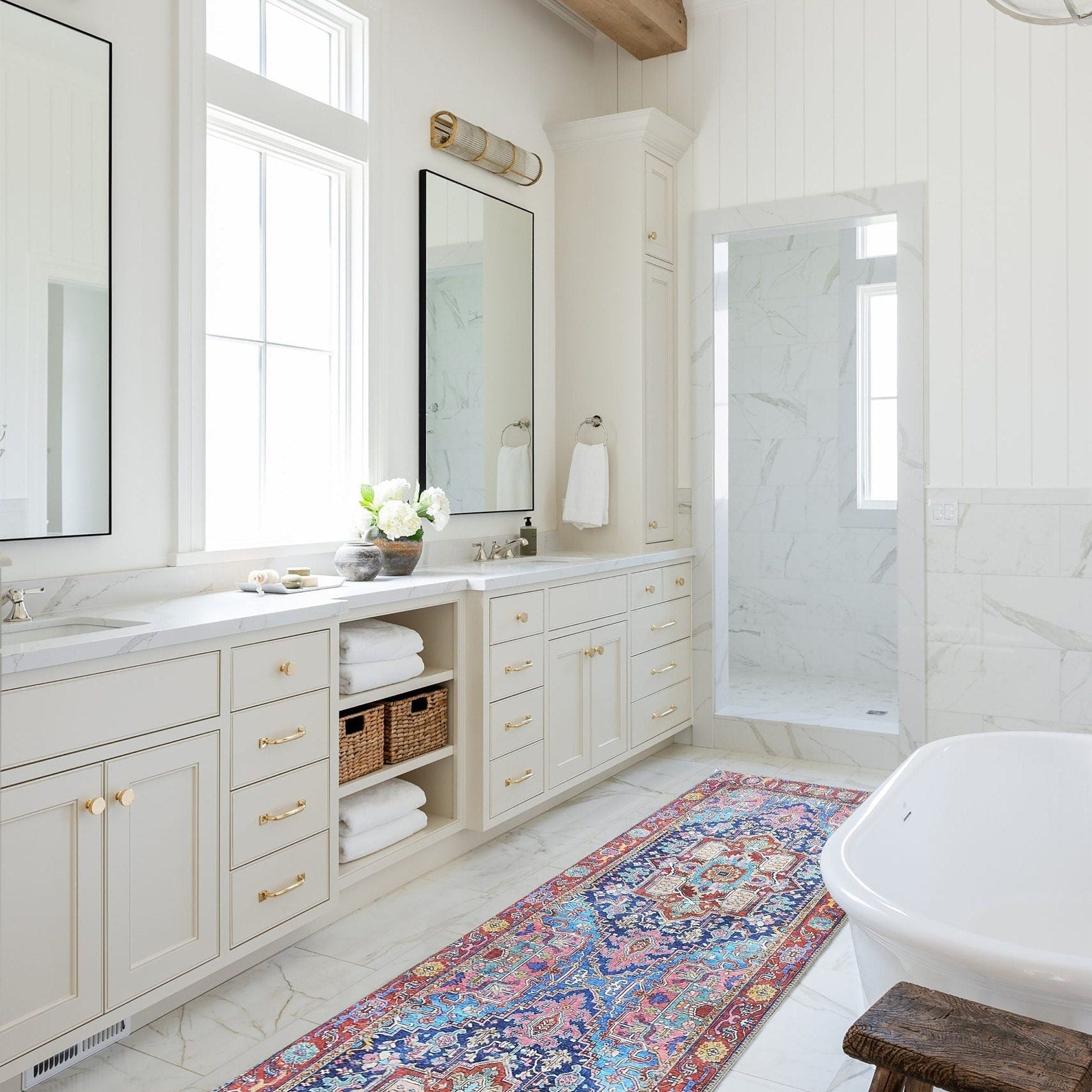 Dala Vintage Pink Navy Blue Rug