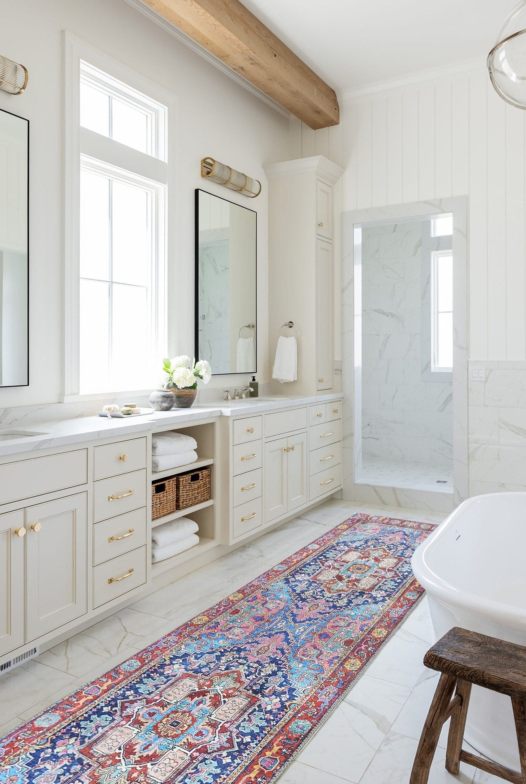 Dala Vintage Pink Navy Blue Rug