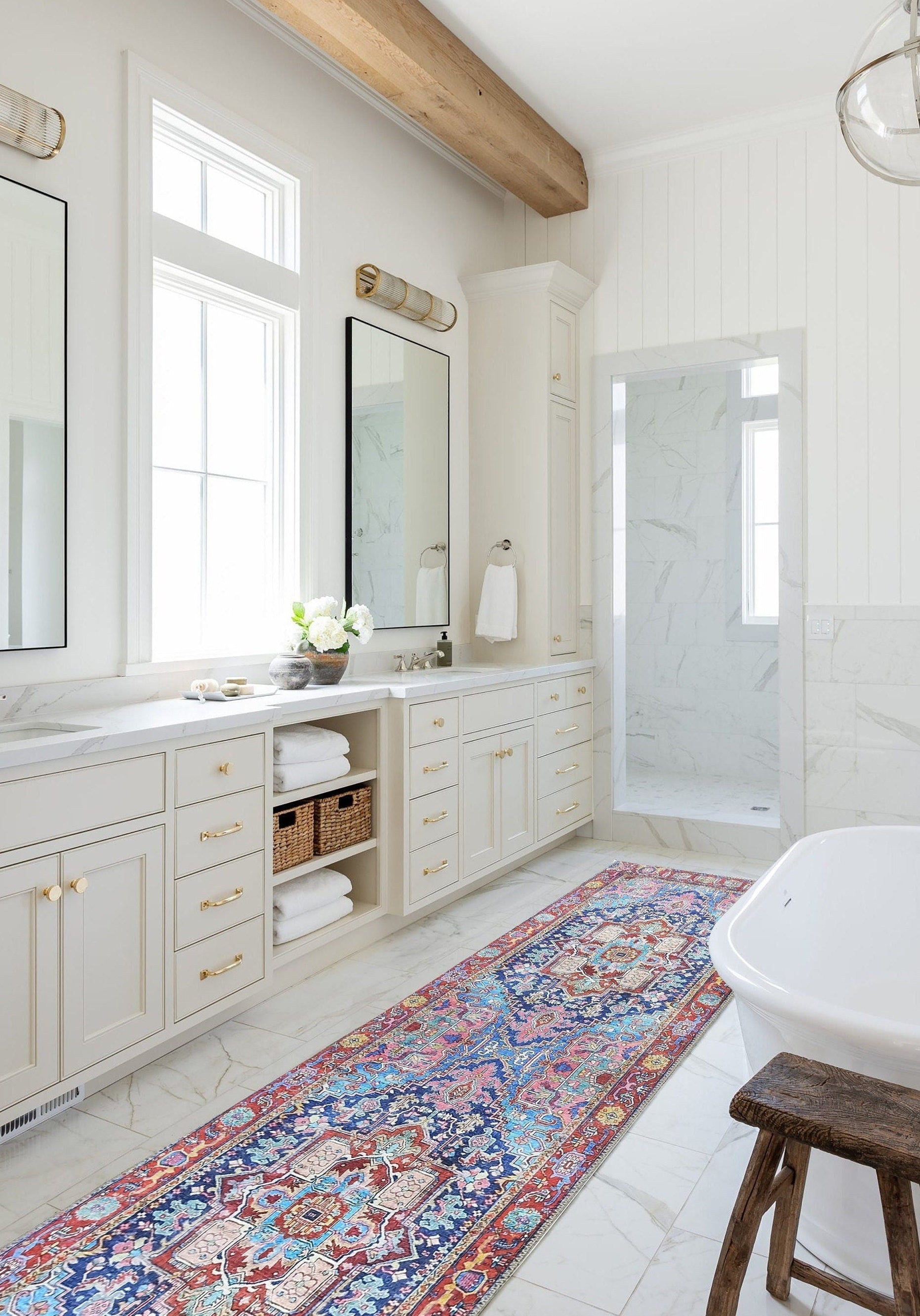 Dala Vintage Pink Navy Blue Rug