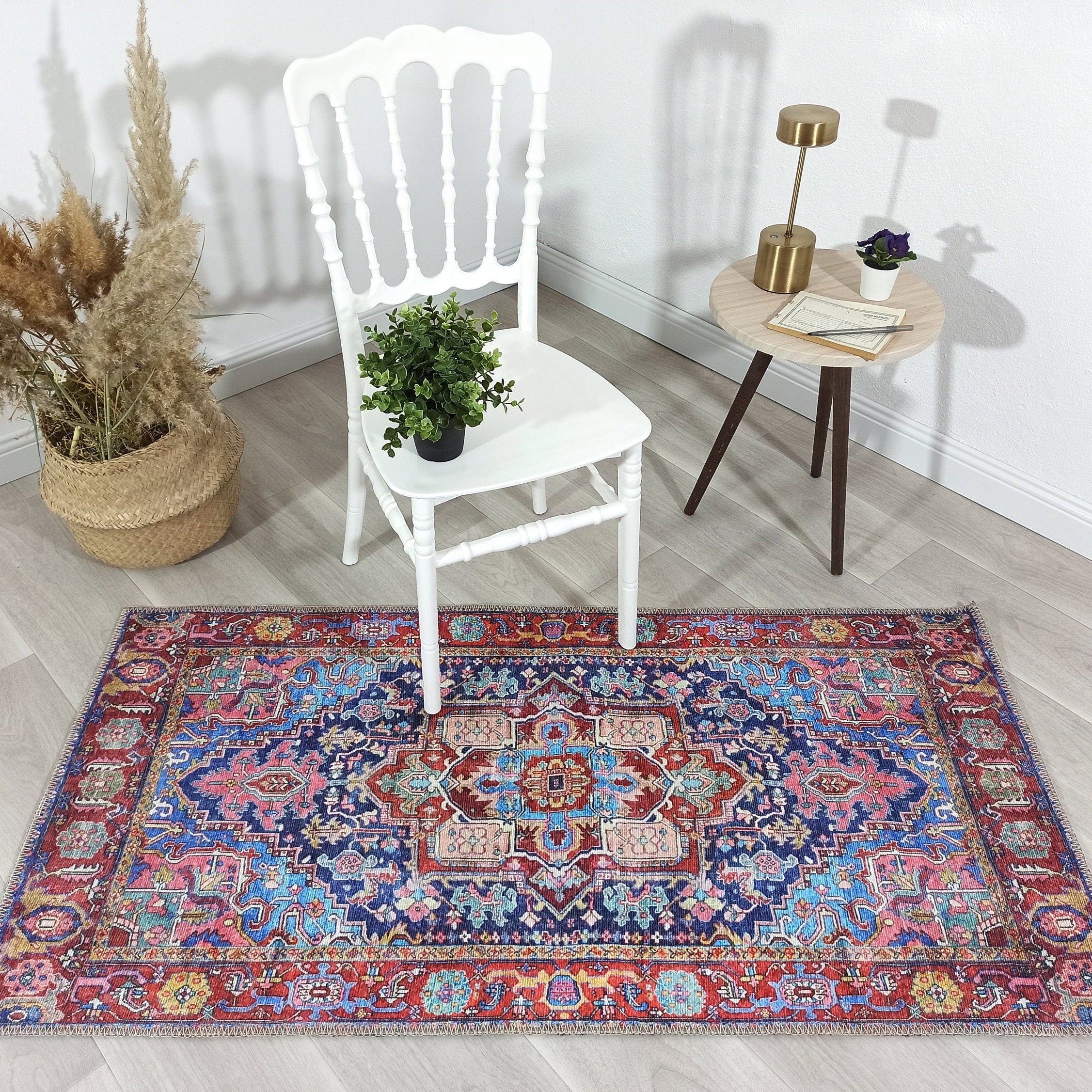 Dala Vintage Pink Navy Blue Rug