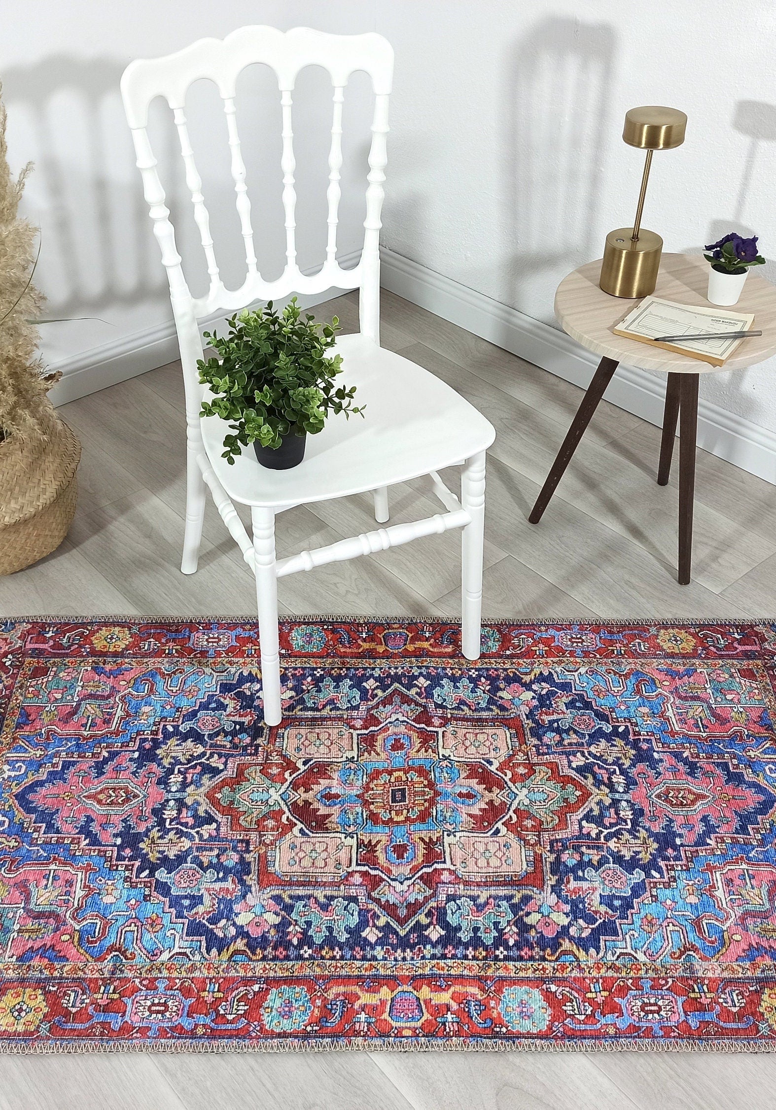 Dala Vintage Pink Navy Blue Rug