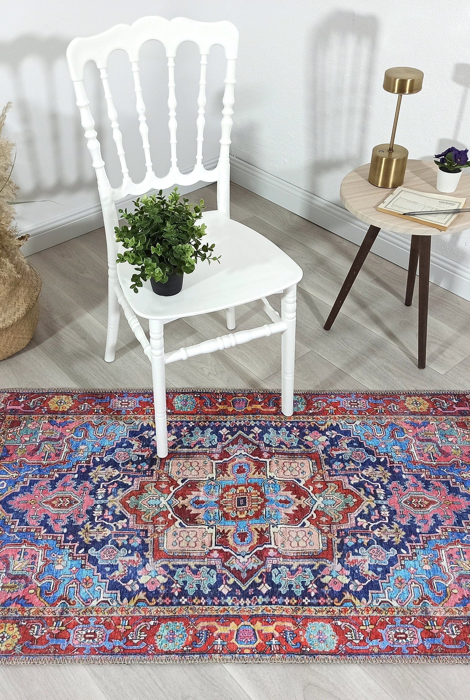 Dala Vintage Pink Navy Blue Rug