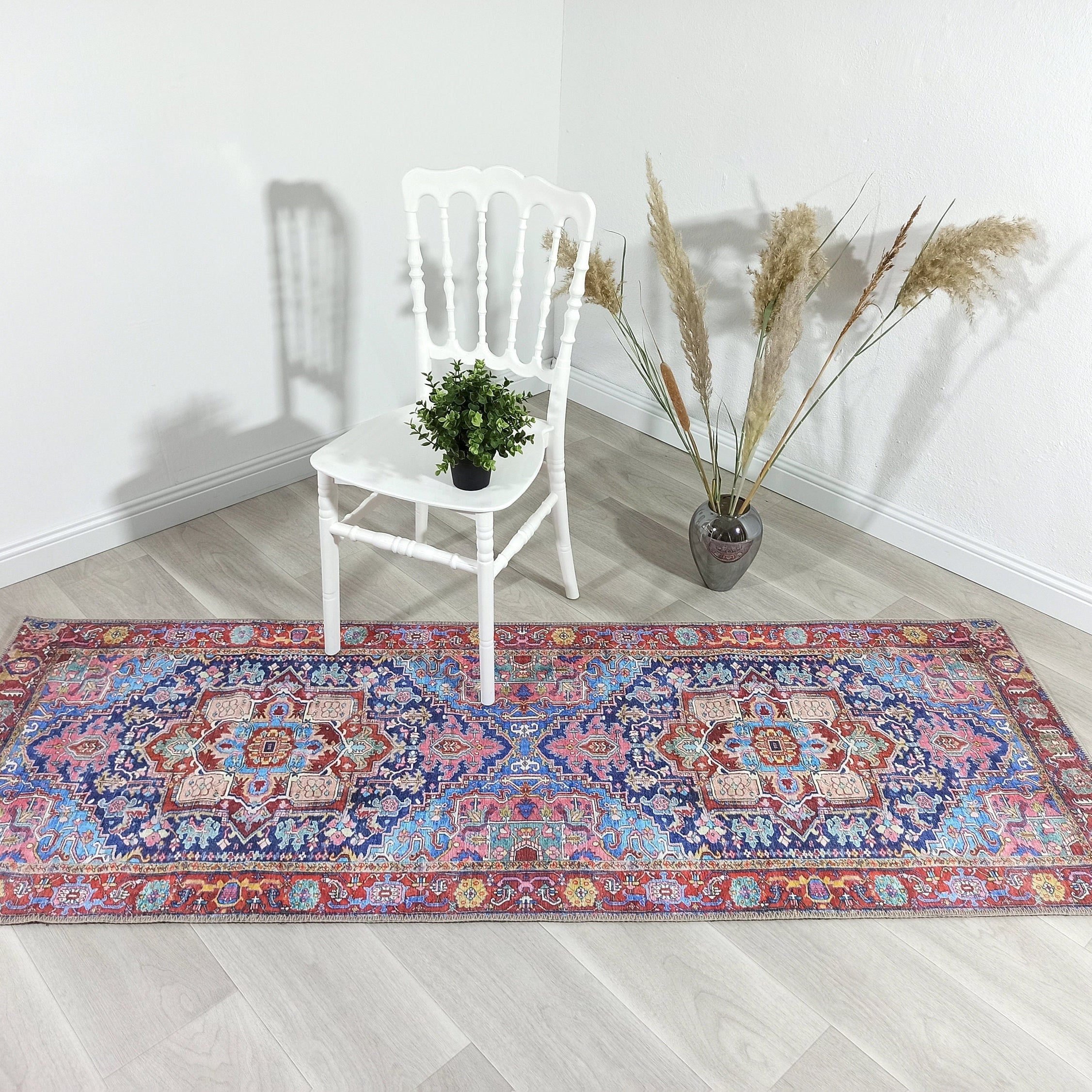 Dala Vintage Pink Navy Blue Rug