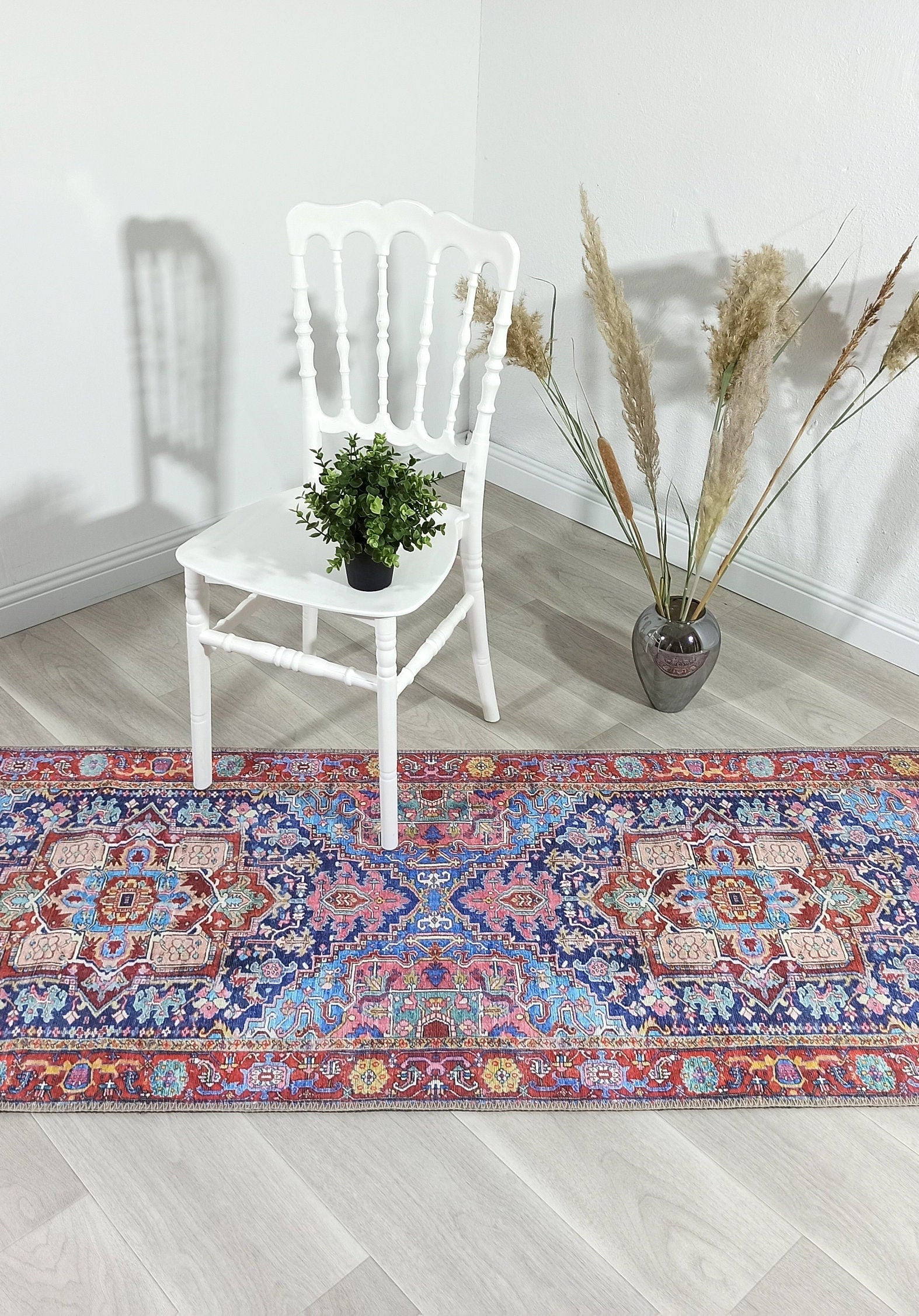 Dala Vintage Pink Navy Blue Rug