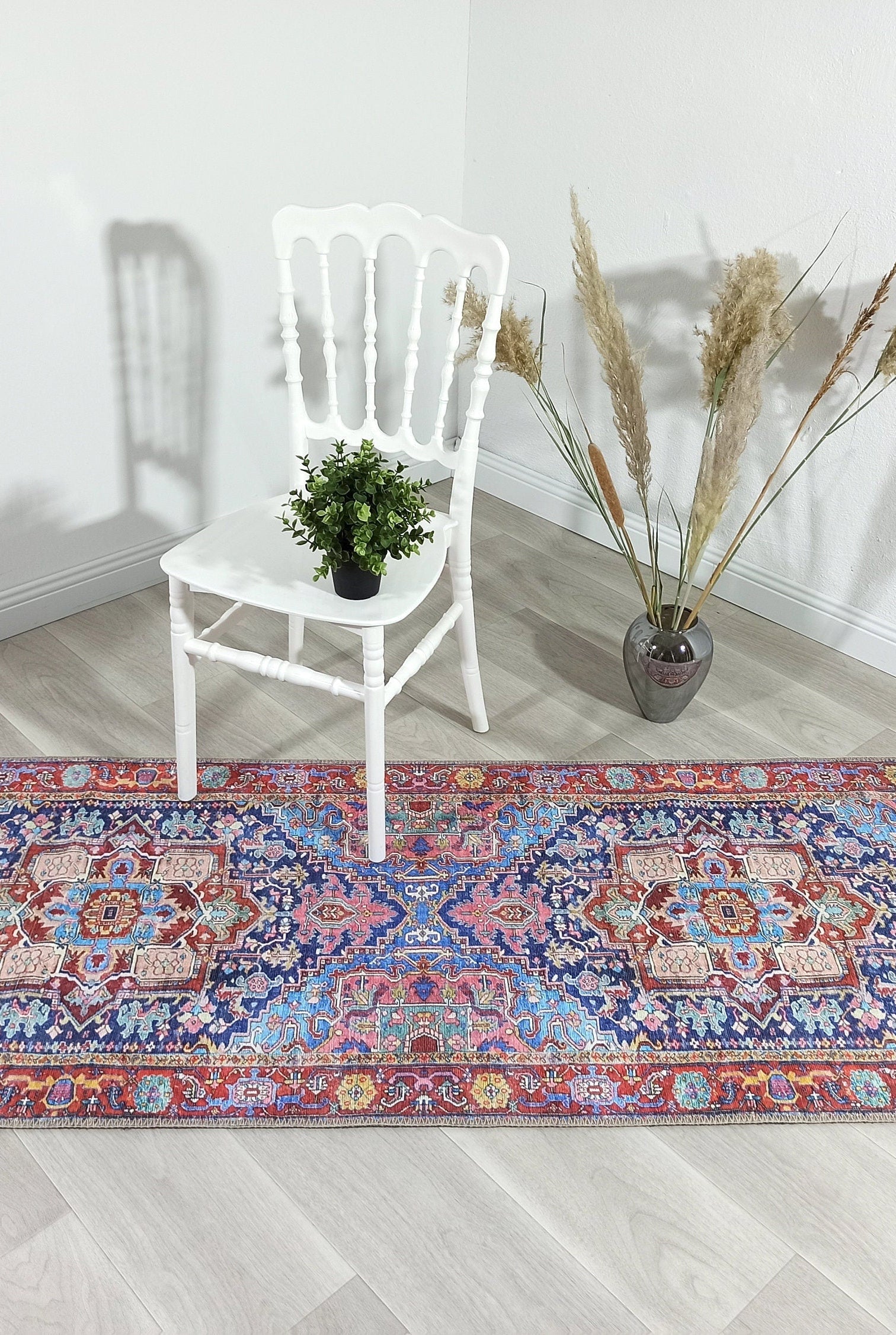 Dala Vintage Pink Navy Blue Rug