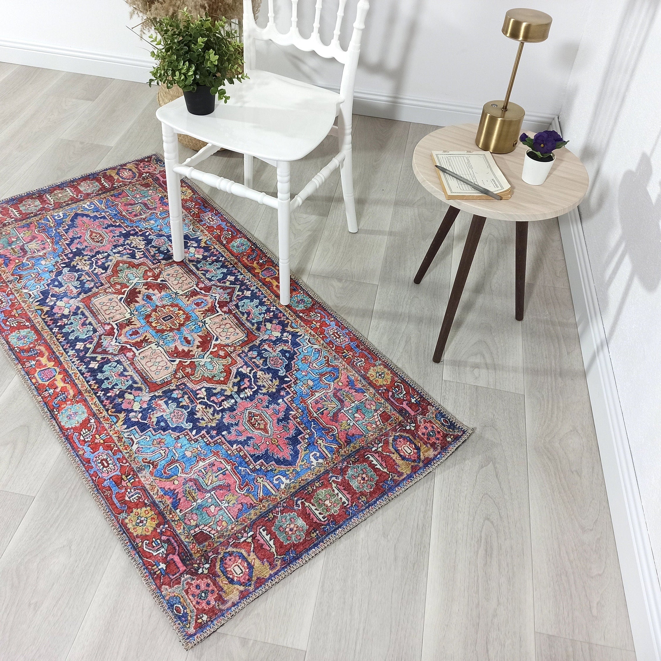 Dala Vintage Pink Navy Blue Rug