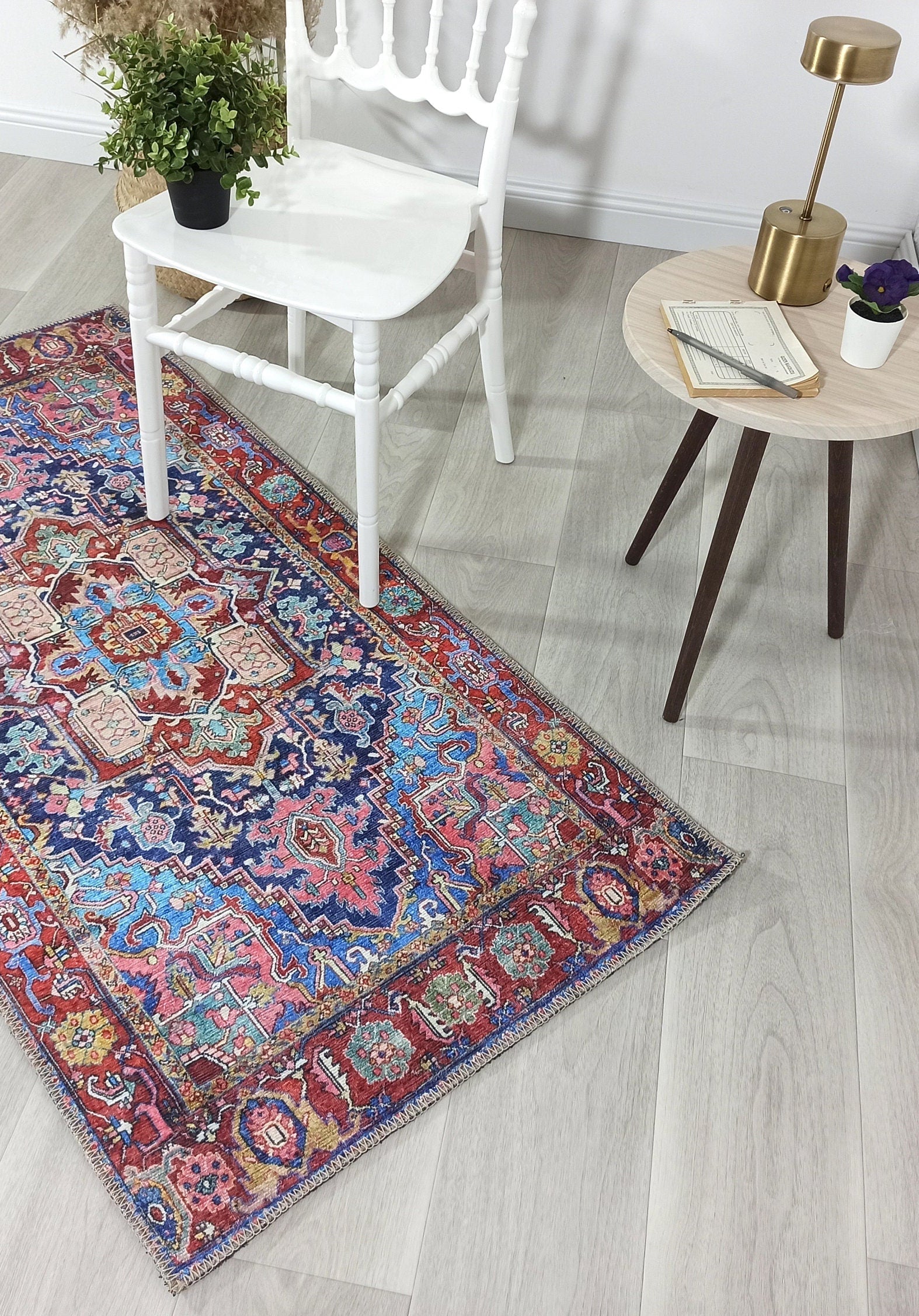 Dala Vintage Pink Navy Blue Rug