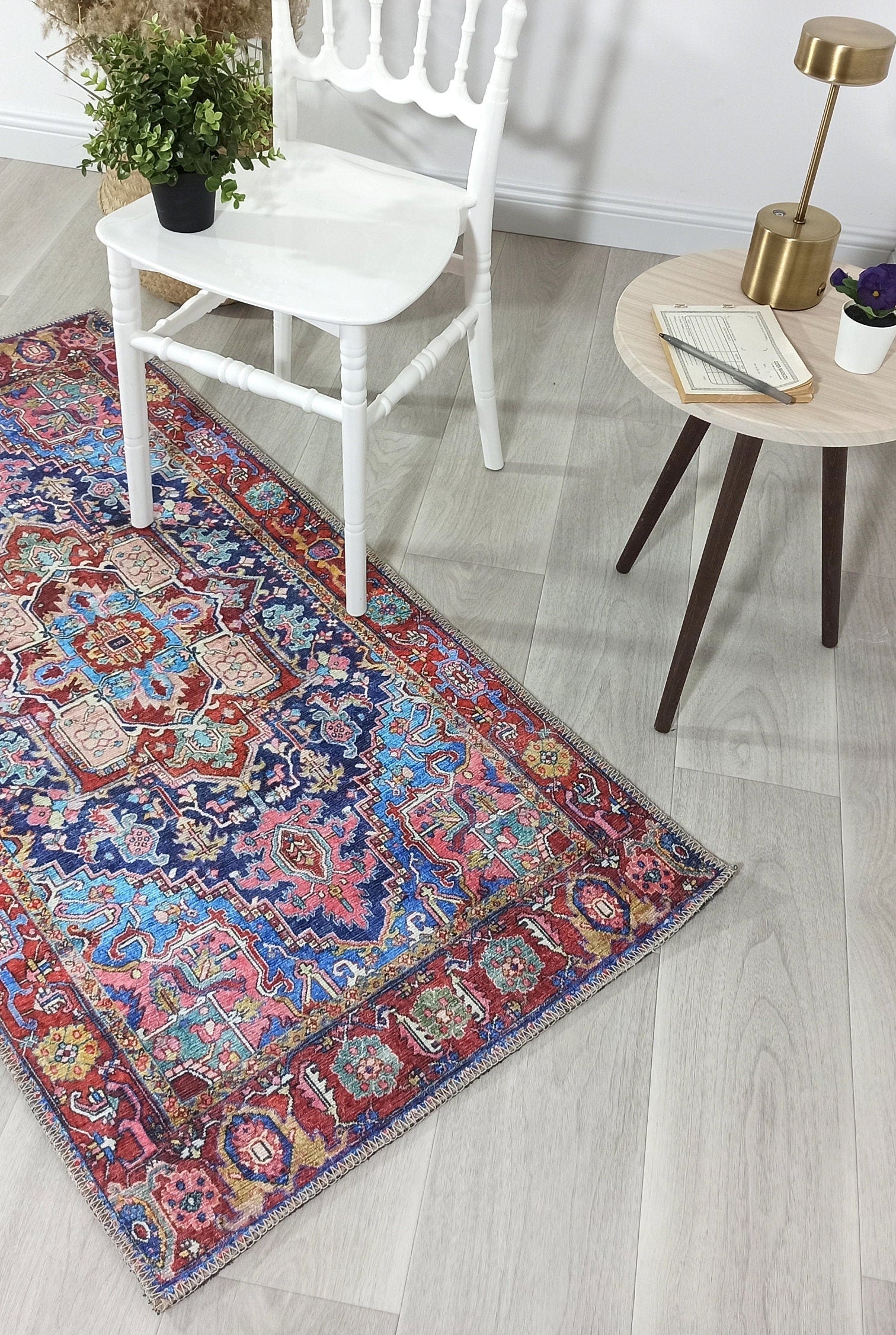 Dala Vintage Pink Navy Blue Rug