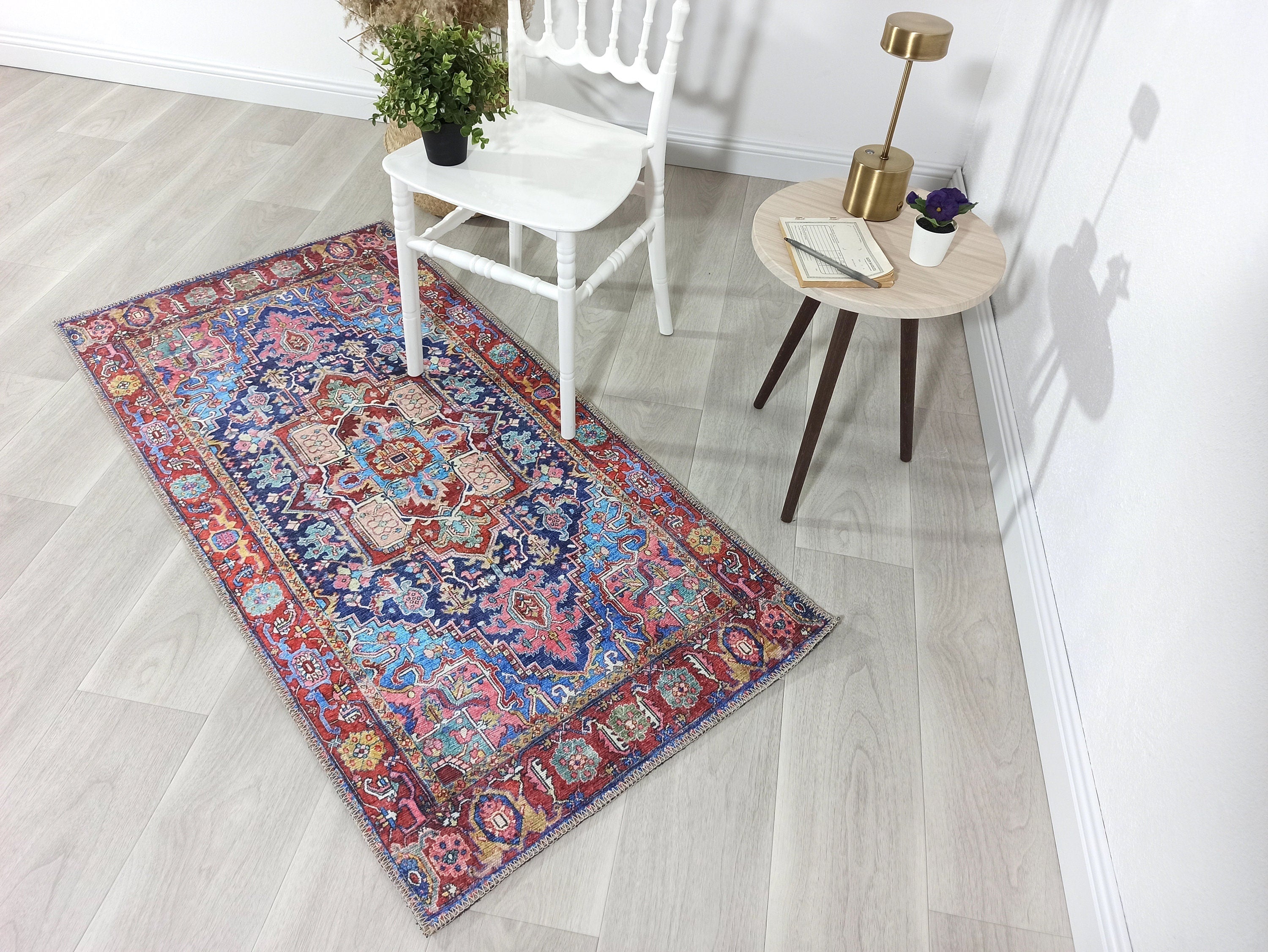 Dala Vintage Pink Navy Blue Rug