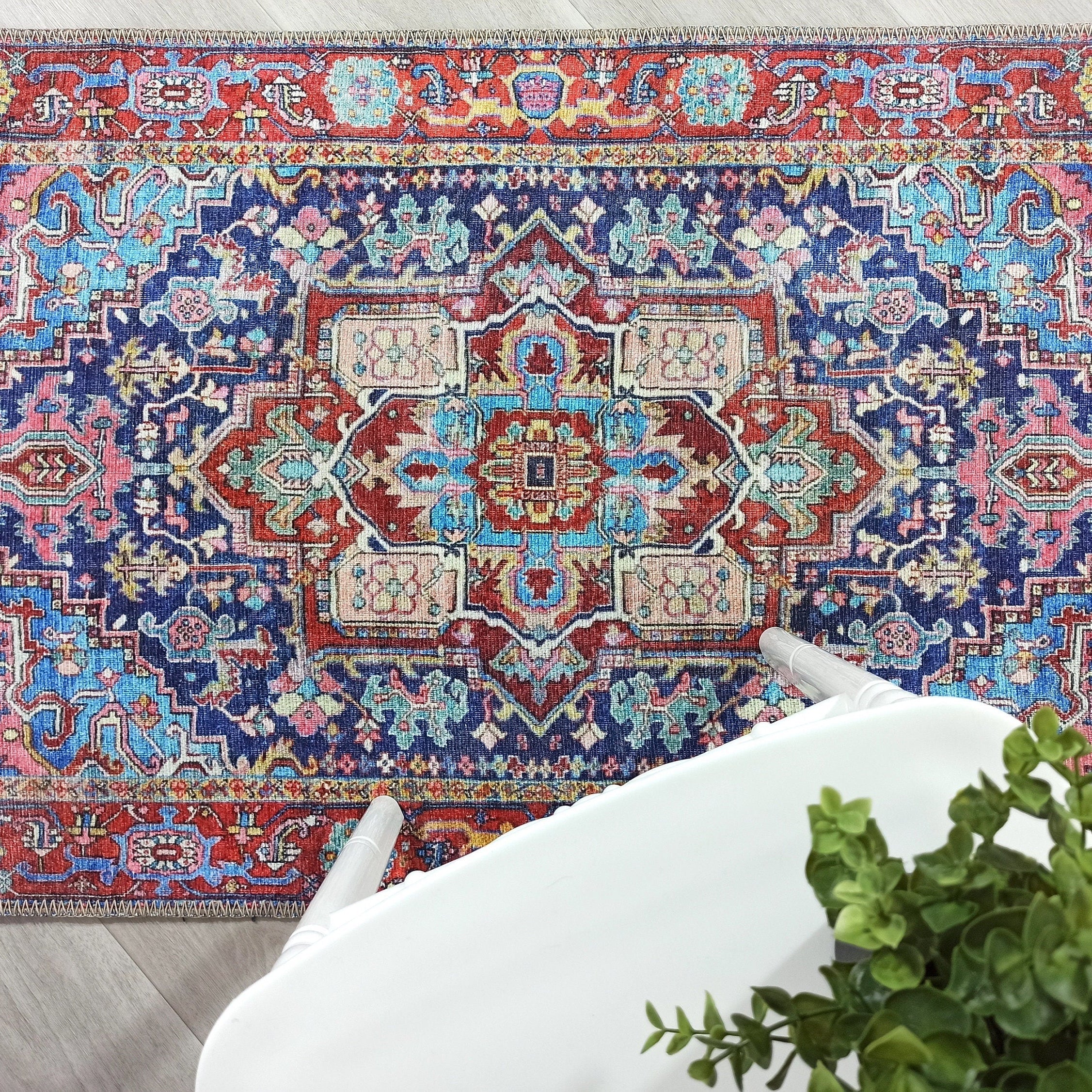 Dala Vintage Pink Navy Blue Rug