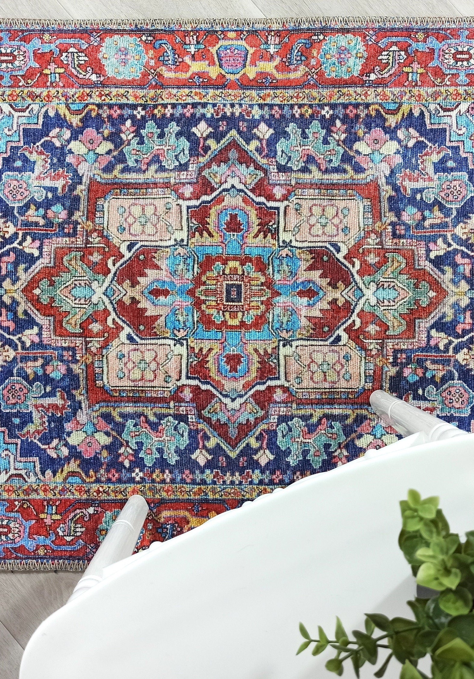 Dala Vintage Pink Navy Blue Rug