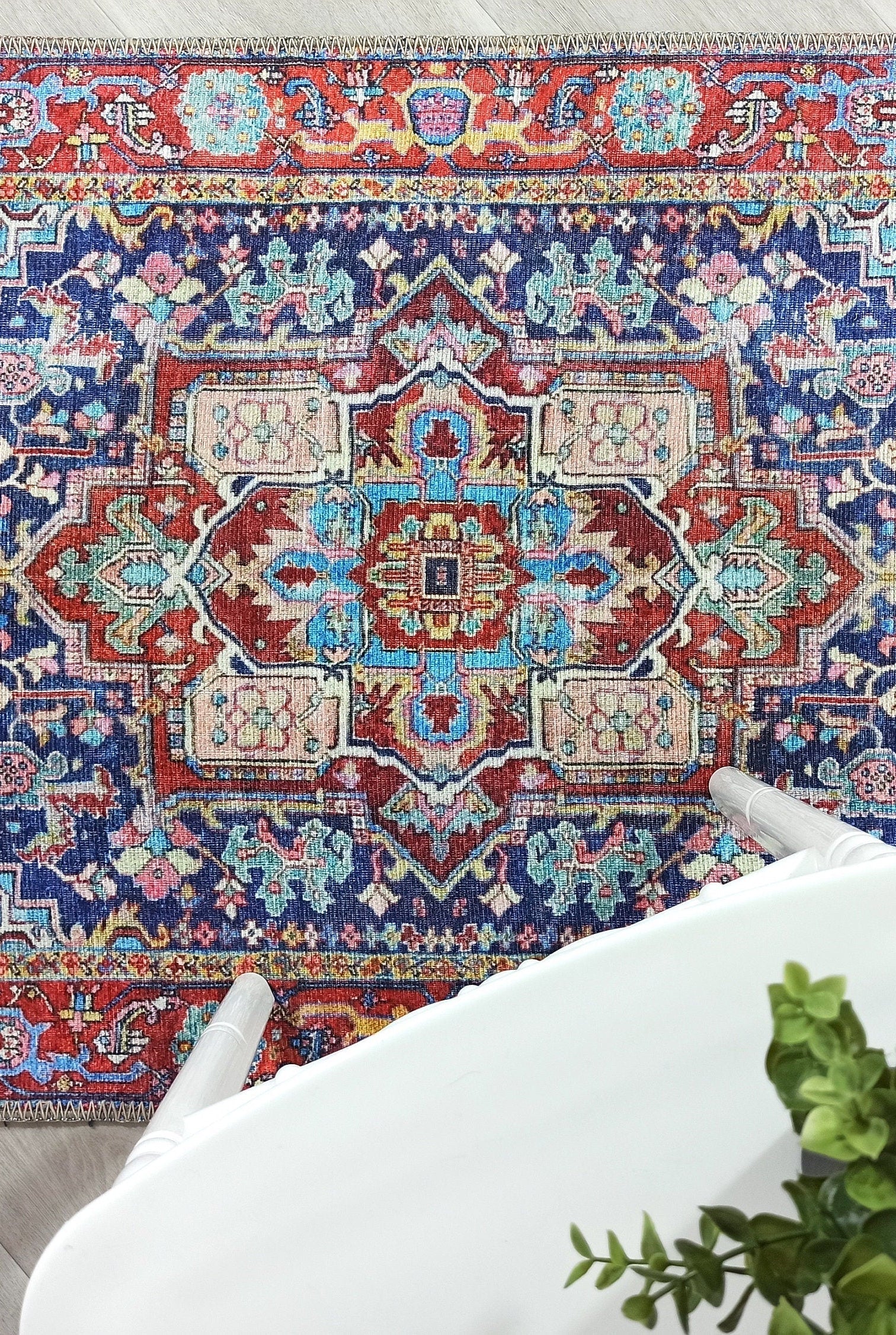 Dala Vintage Pink Navy Blue Rug