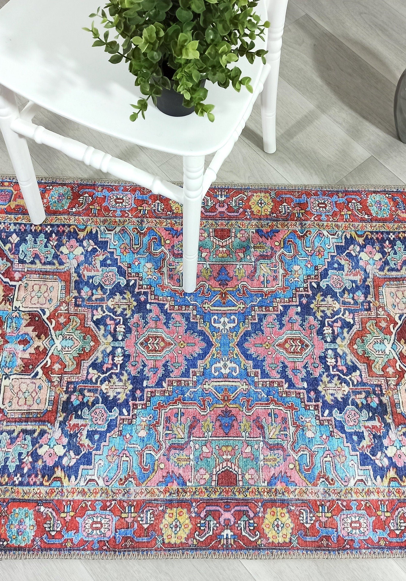 Dala Vintage Pink Navy Blue Rug