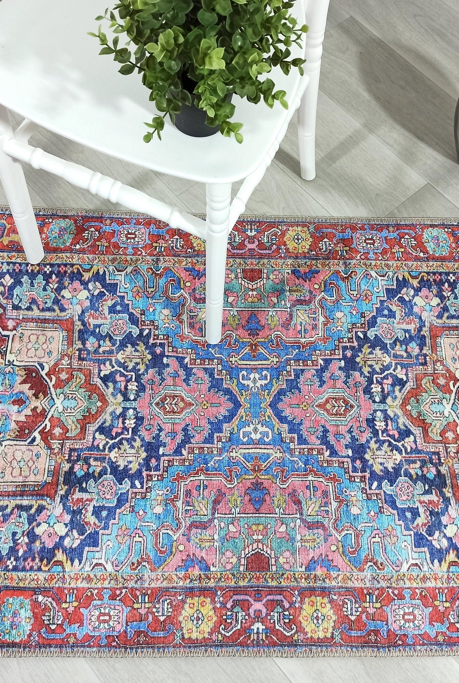 Dala Vintage Pink Navy Blue Rug