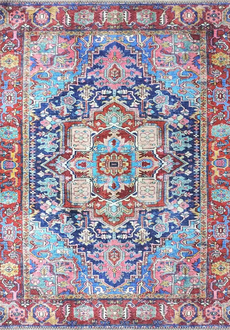 Dala Vintage Pink Navy Blue Rug