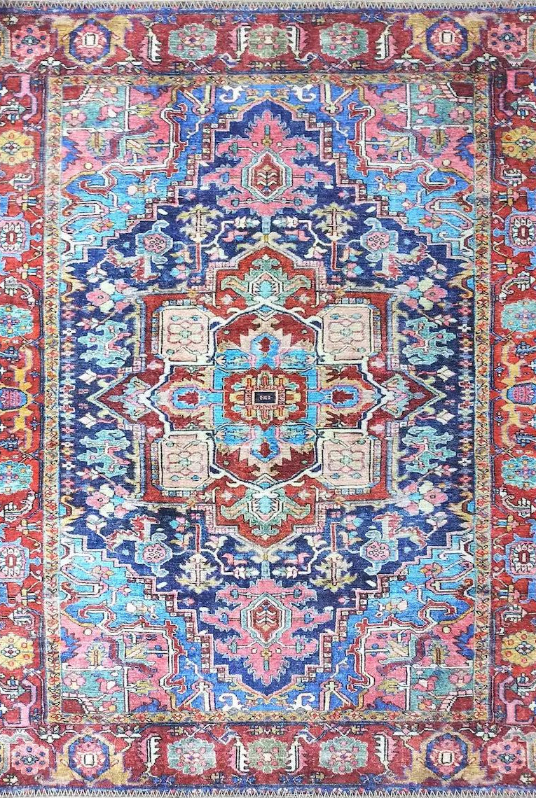Dala Vintage Pink Navy Blue Rug