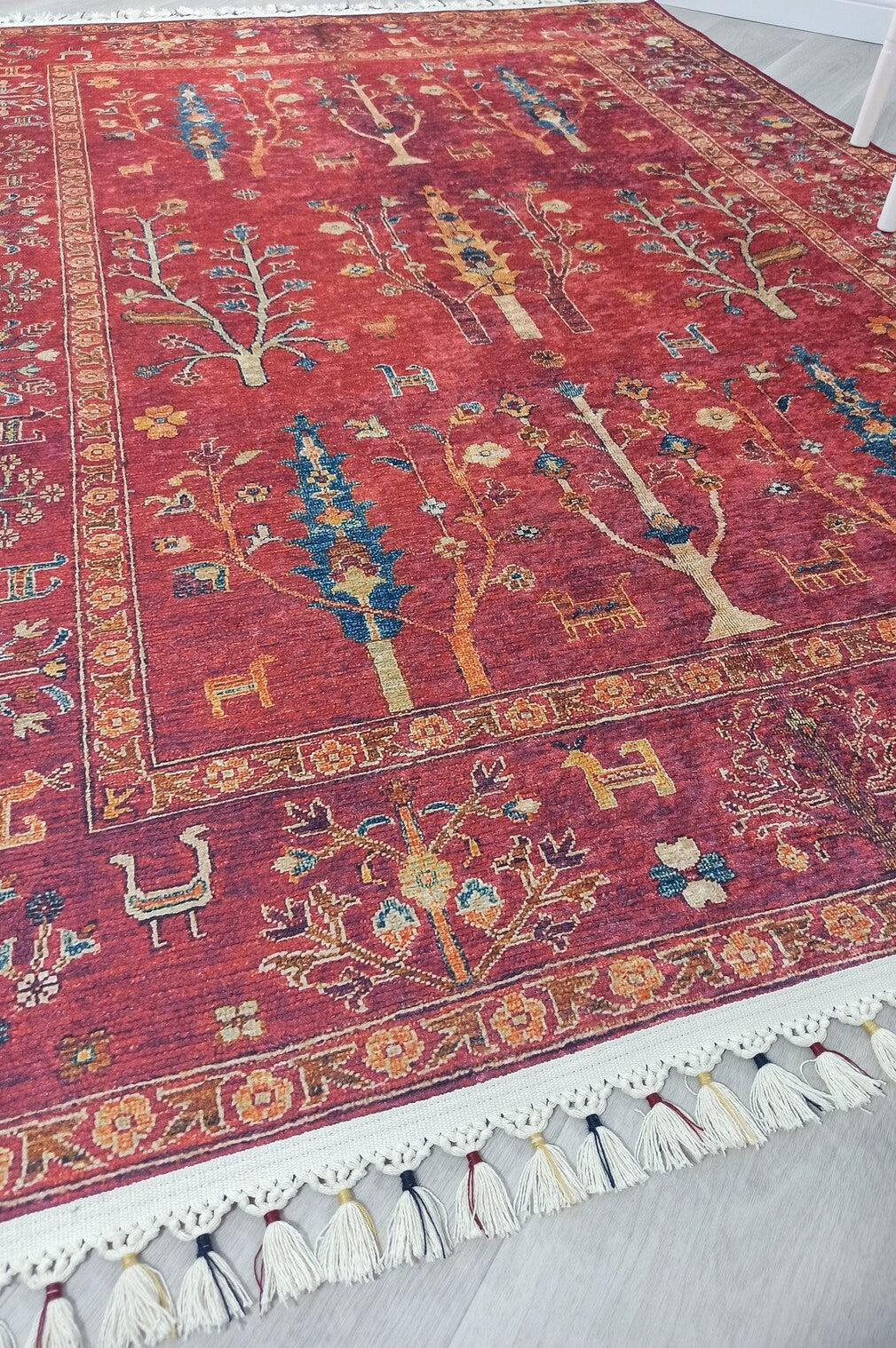 Damla Rug Turkish Ethnic Red Kilim Rug