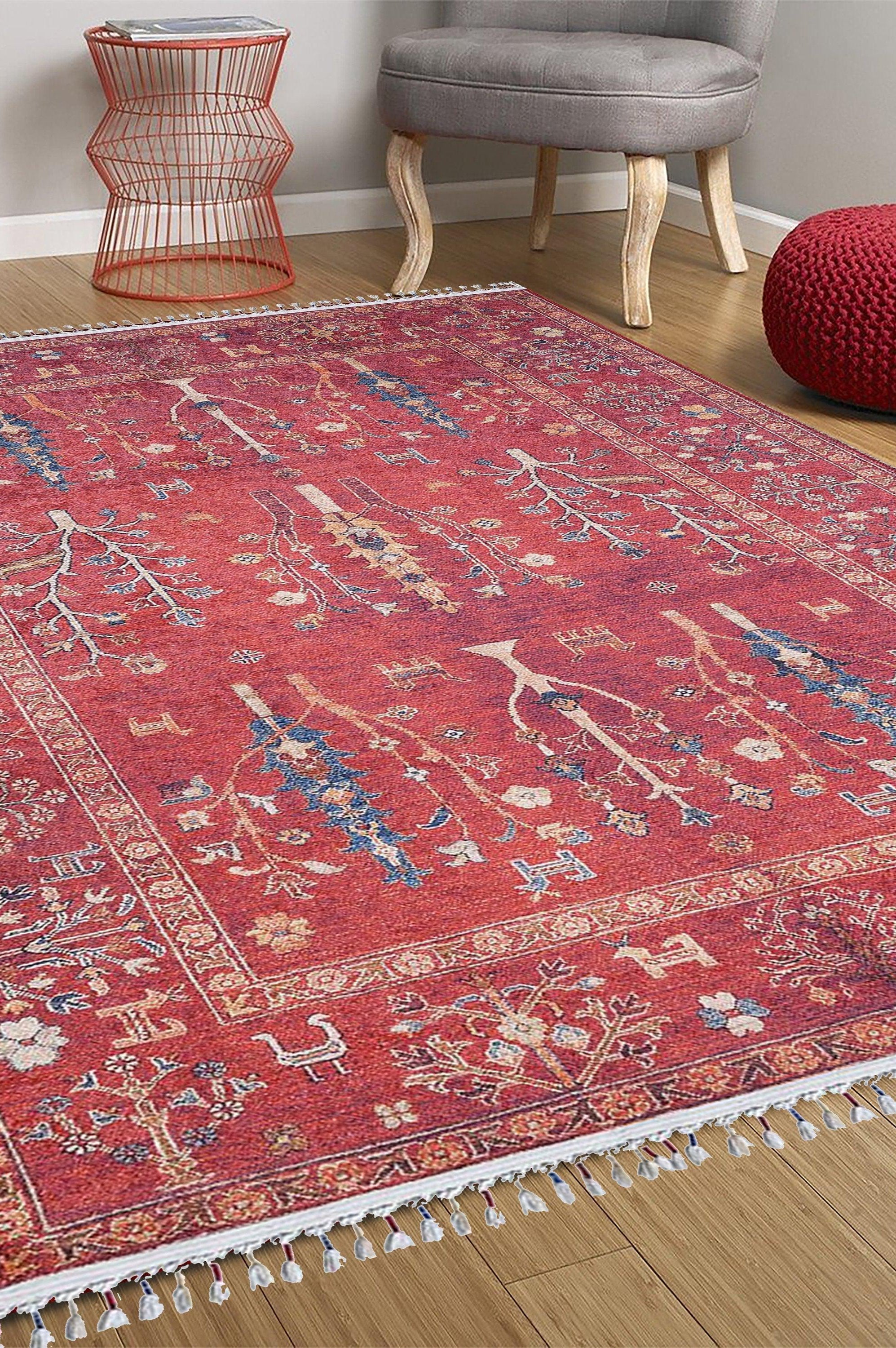 Damla Rug Turkish Ethnic Red Kilim Rug