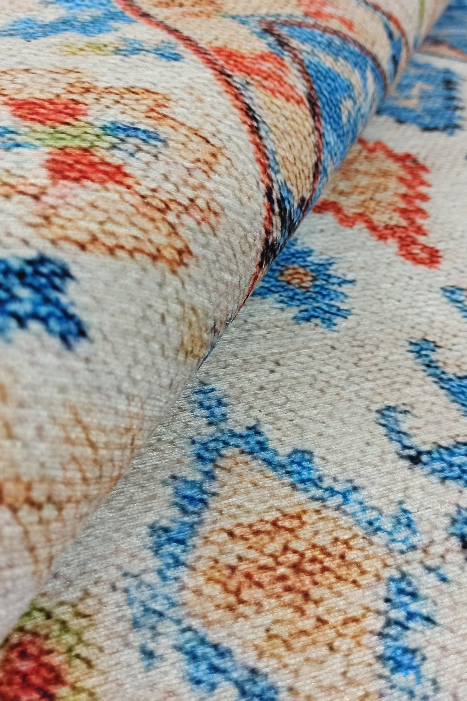 Daniz Rug Turkish Light Blue & Coral Red Rug