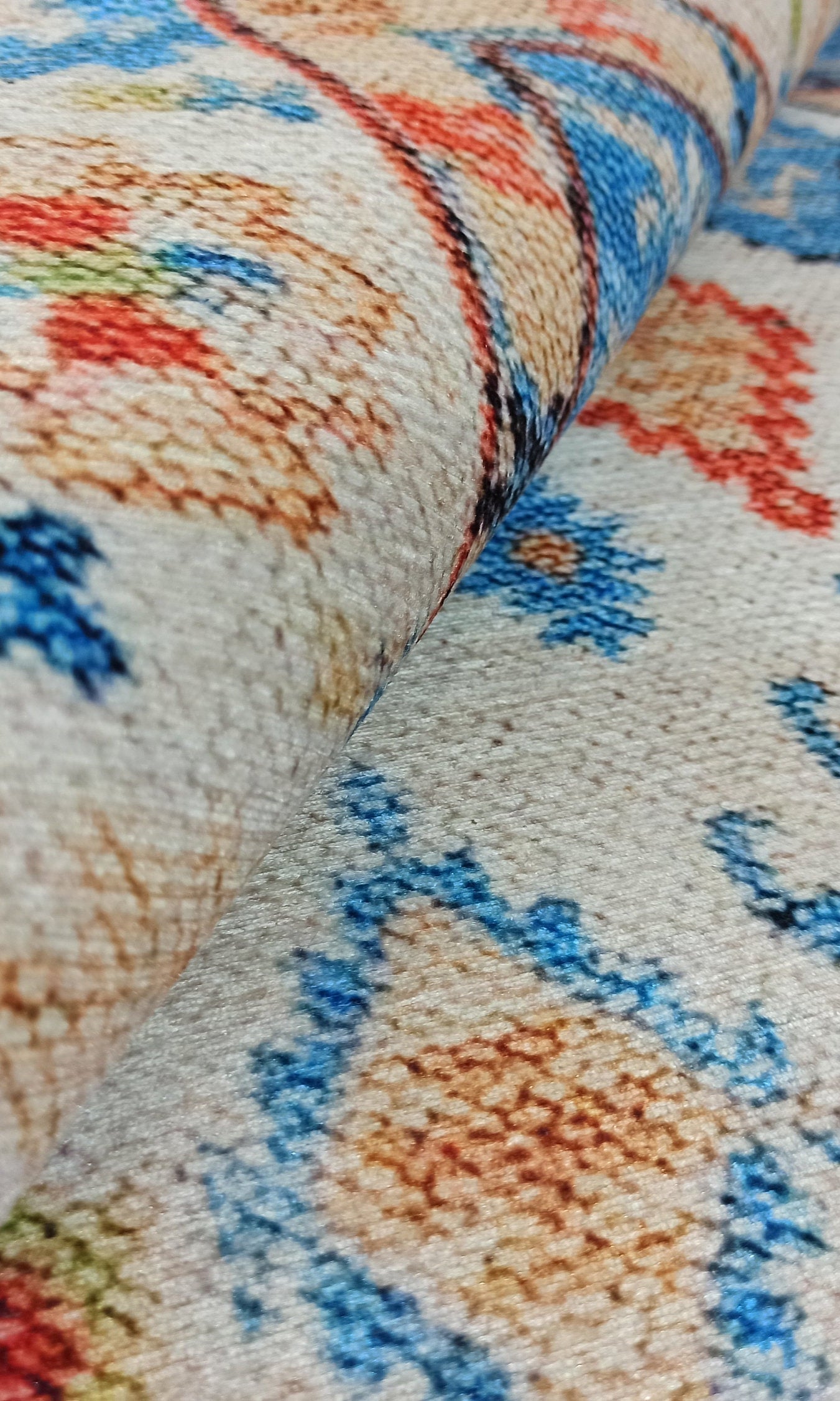 Daniz Rug Turkish Light Blue & Coral Red Rug