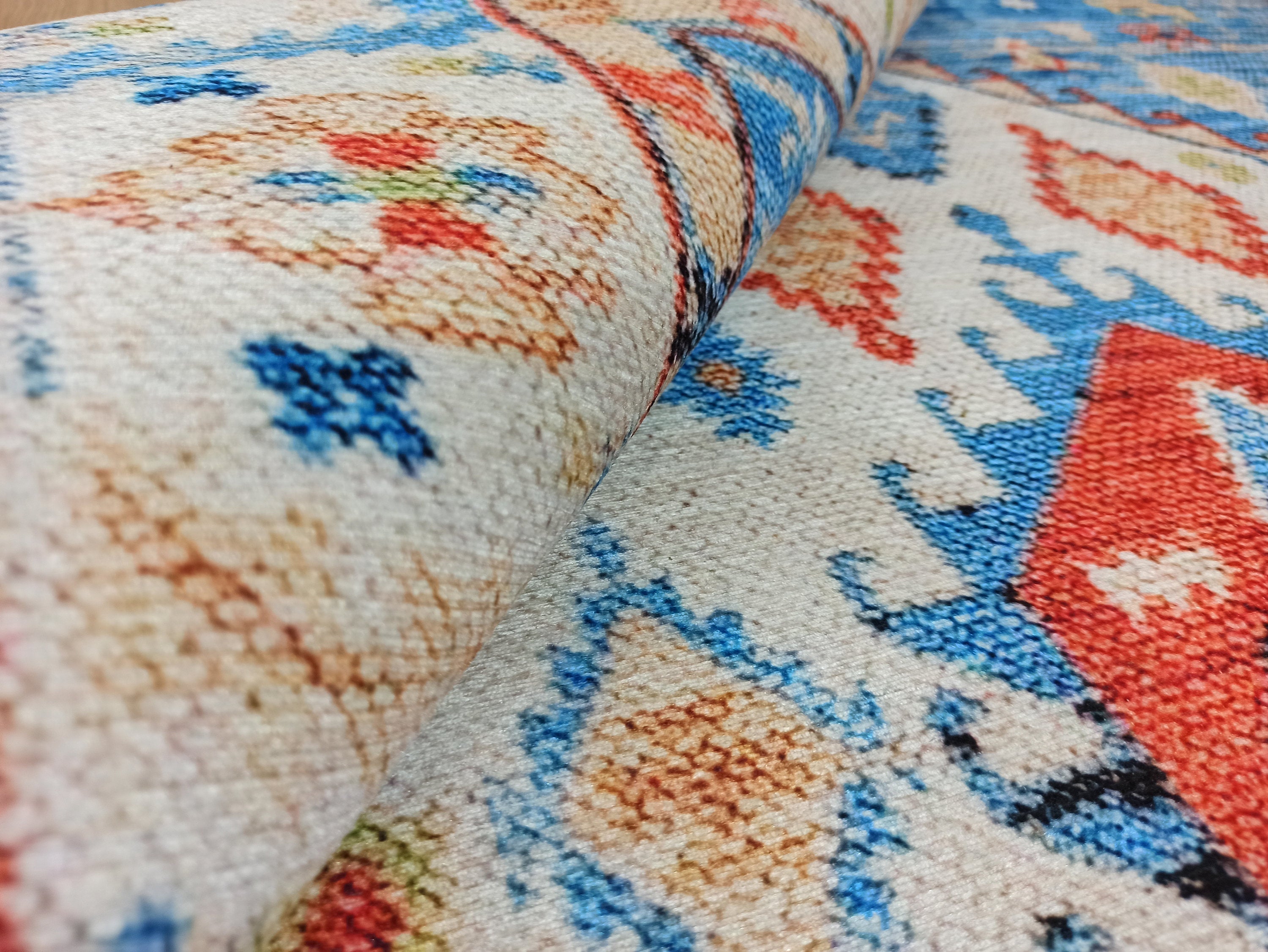 Daniz Rug Turkish Light Blue & Coral Red Rug