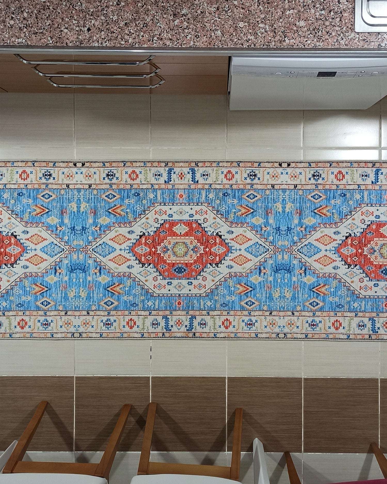 Daniz Rug Turkish Light Blue & Coral Red Rug