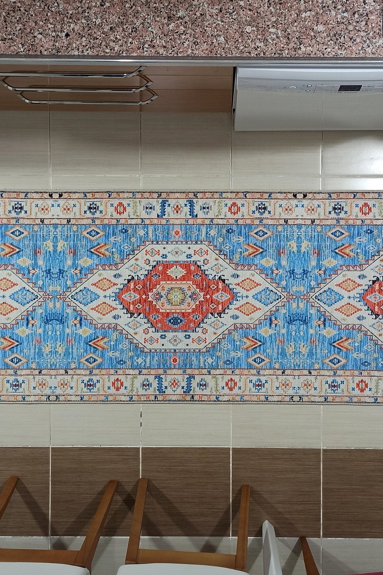 Daniz Rug Turkish Light Blue & Coral Red Rug