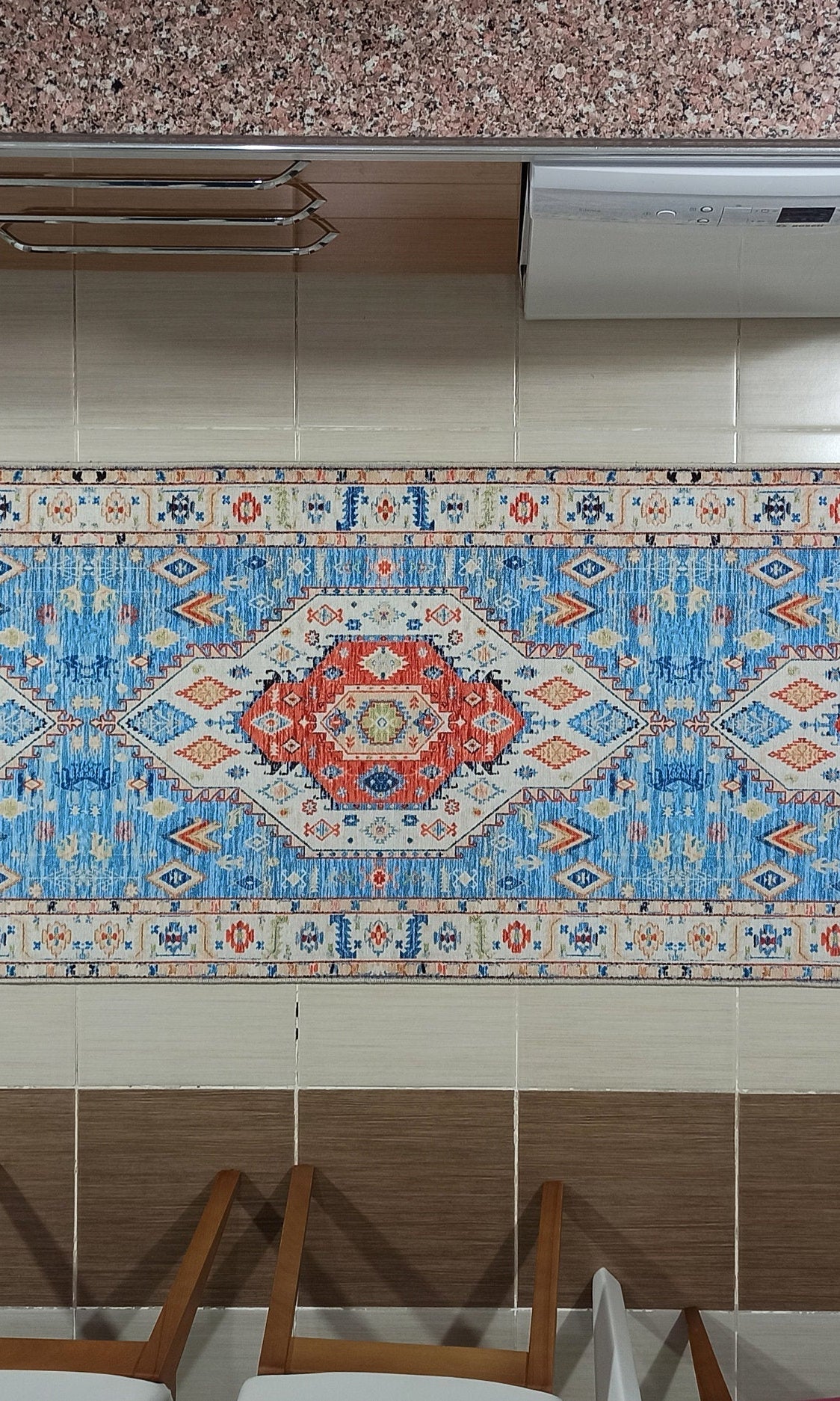 Daniz Rug Turkish Light Blue & Coral Red Rug