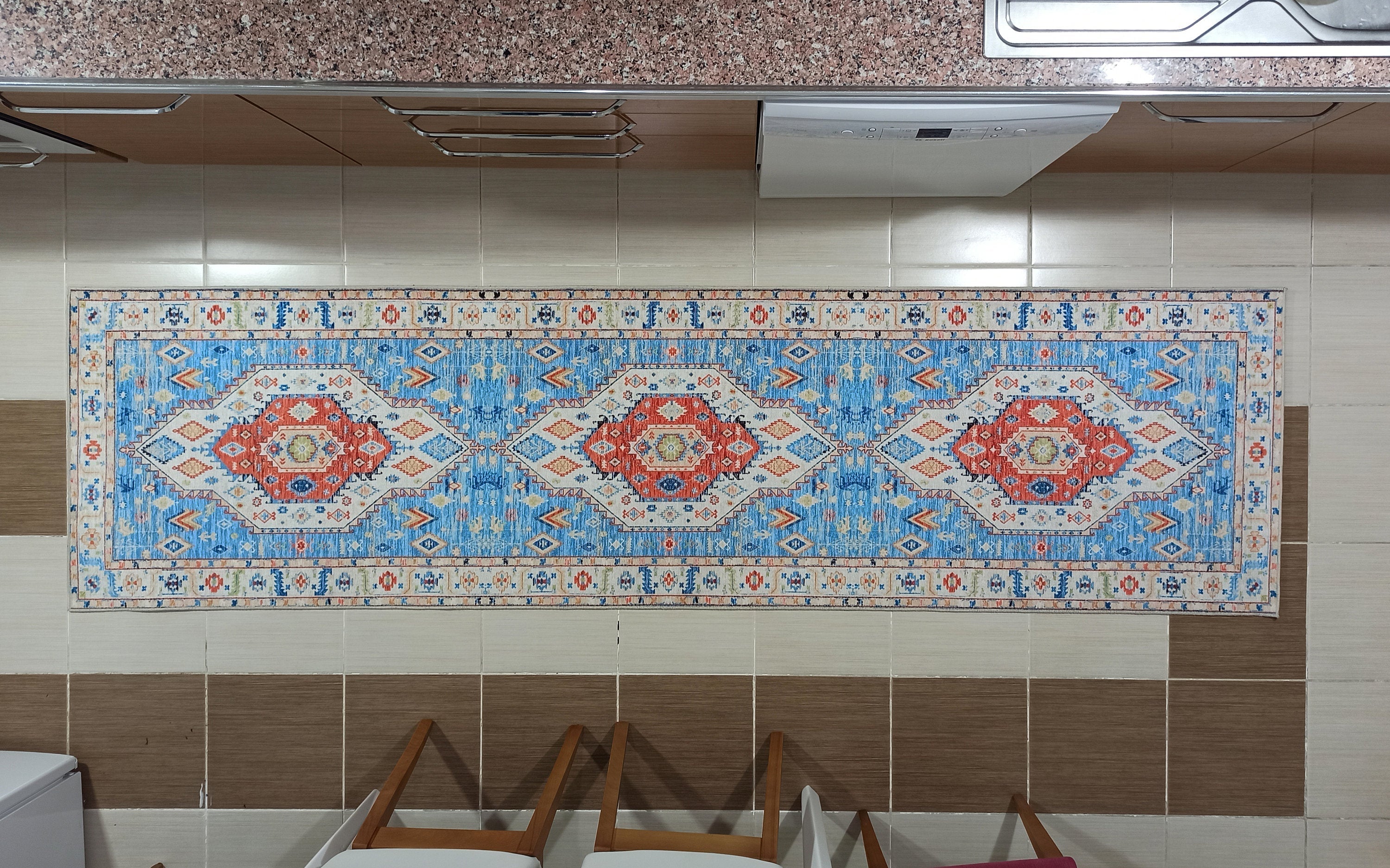 Daniz Rug Turkish Light Blue & Coral Red Rug