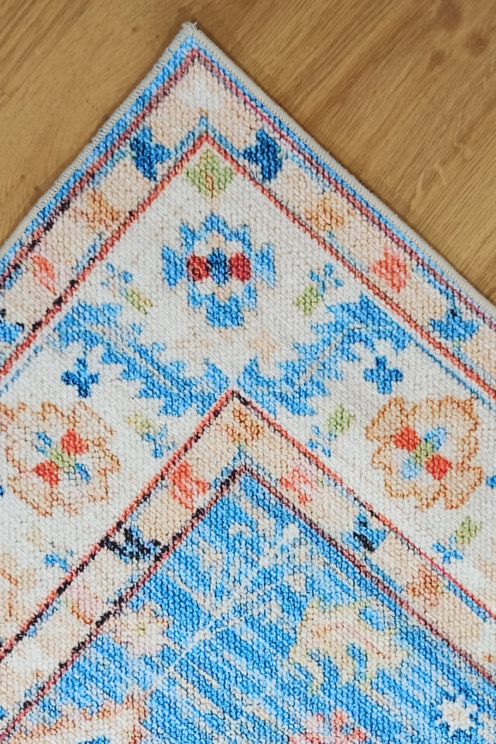 Daniz Rug Turkish Light Blue & Coral Red Rug