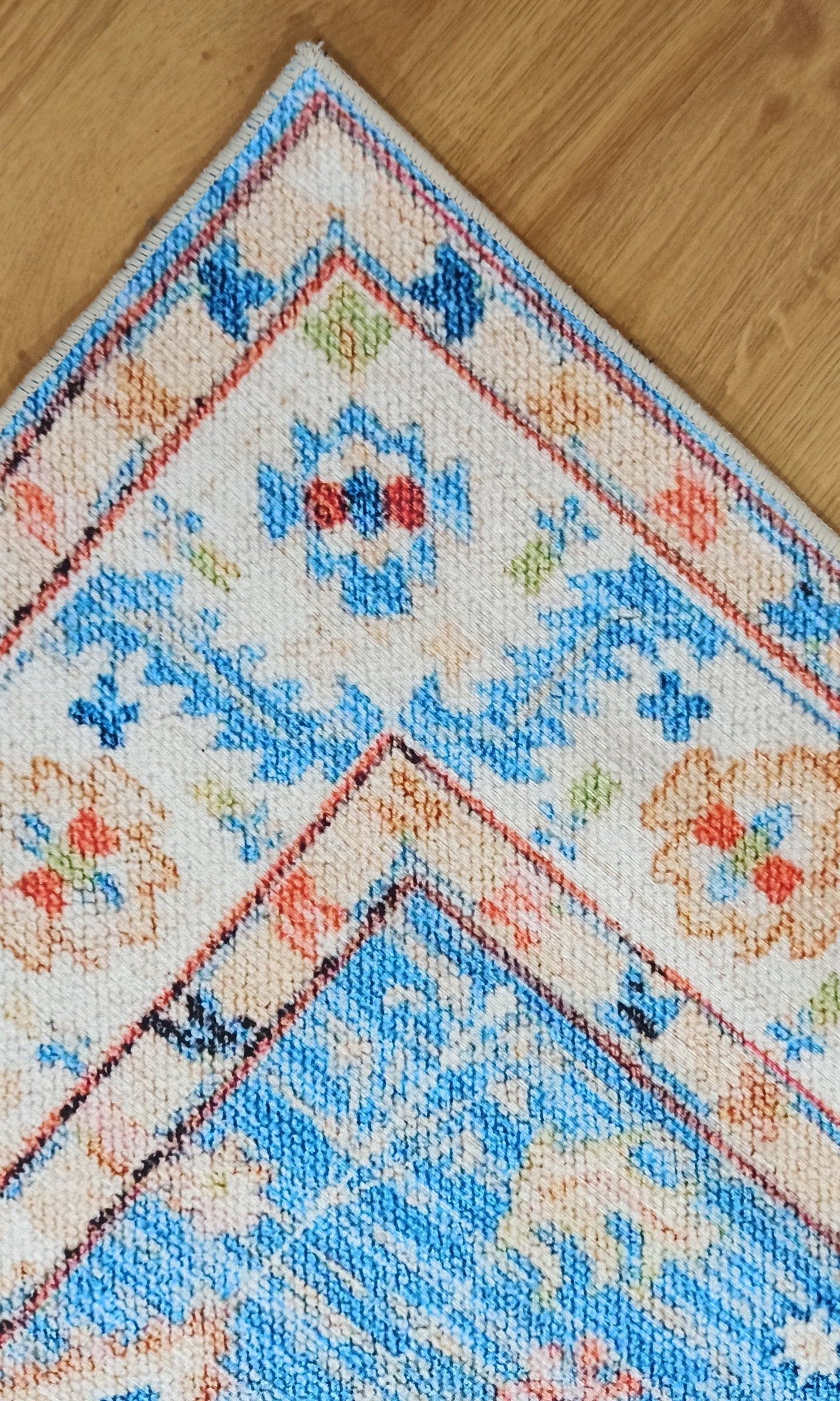 Daniz Rug Turkish Light Blue & Coral Red Rug