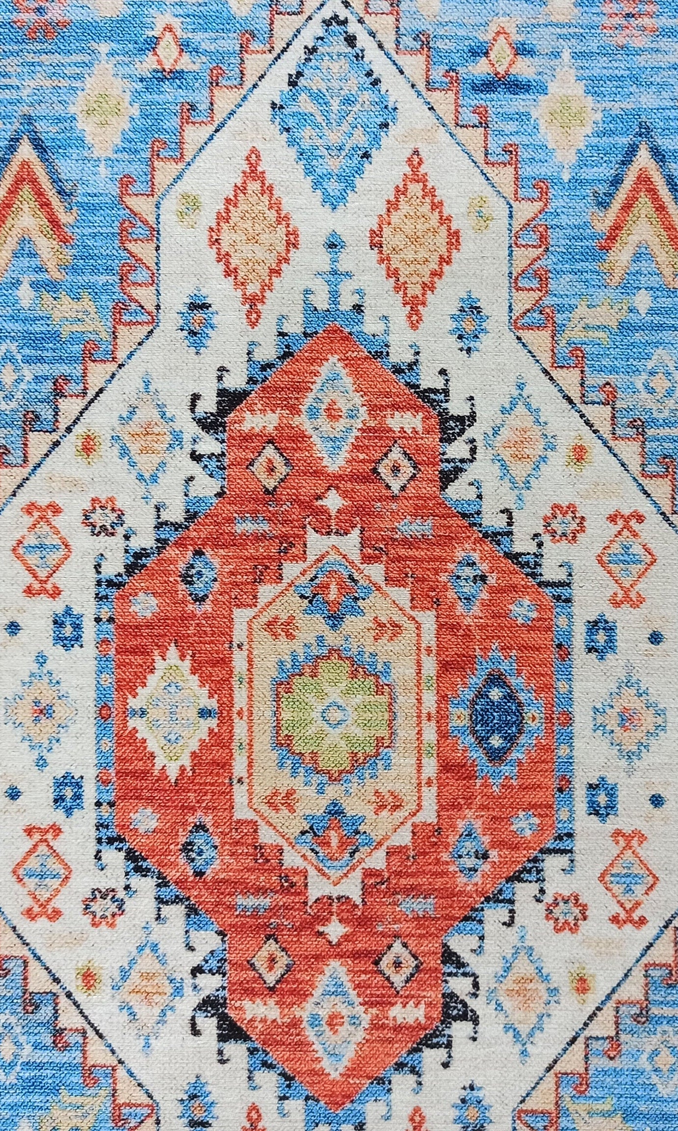 Daniz Rug Turkish Light Blue & Coral Red Rug