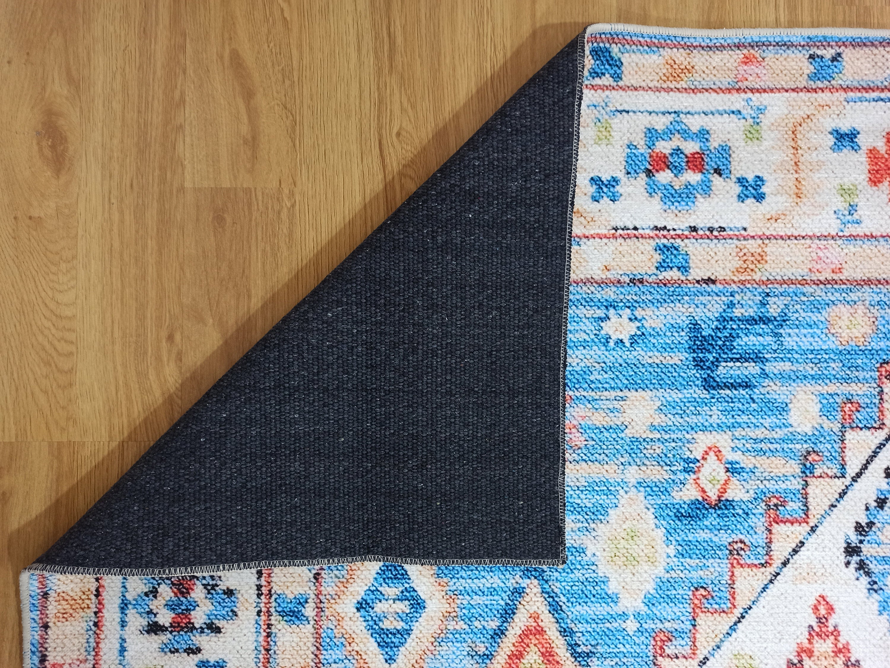 Daniz Rug Turkish Light Blue & Coral Red Rug