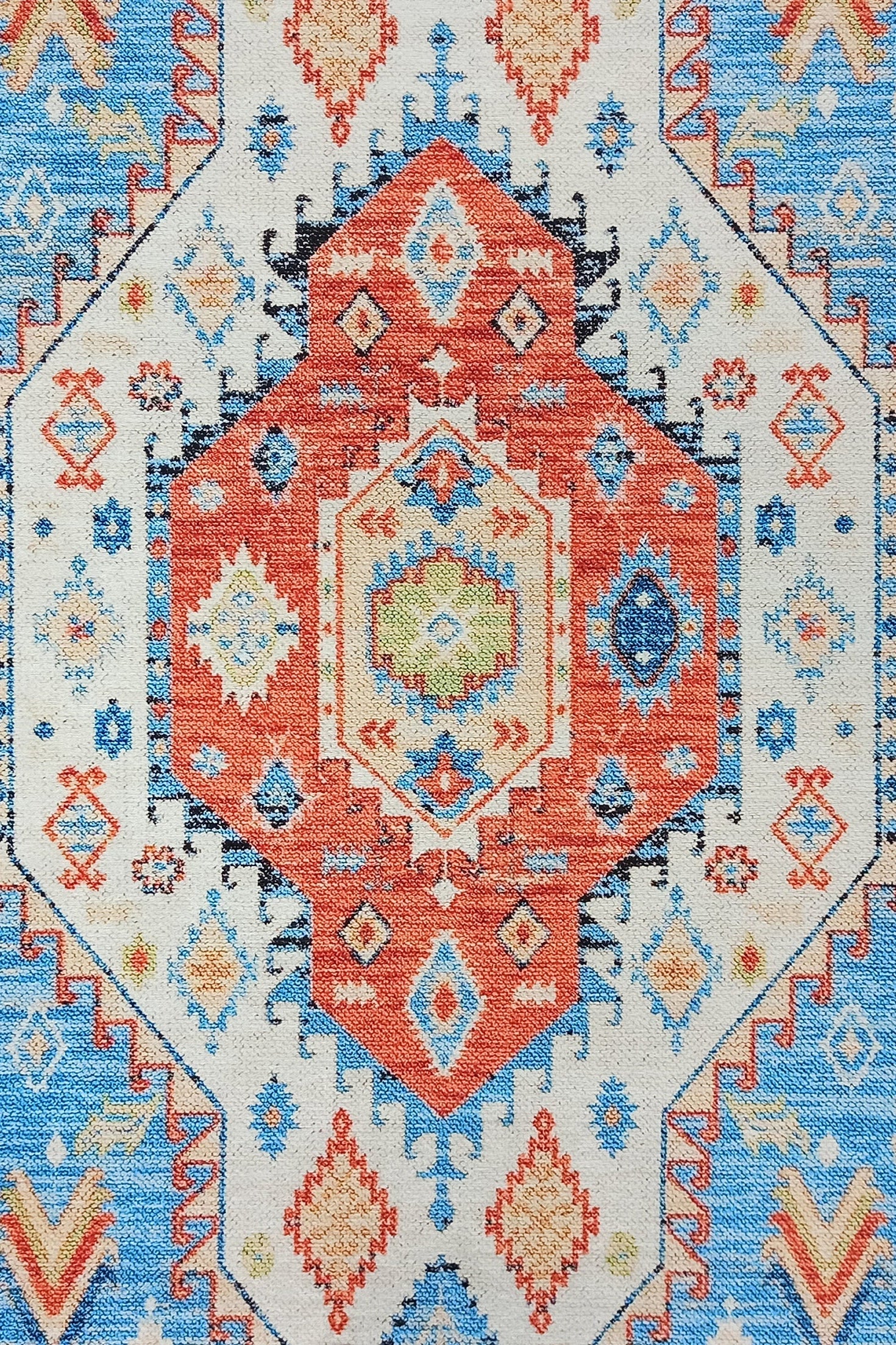 Daniz Rug Turkish Light Blue & Coral Red Rug
