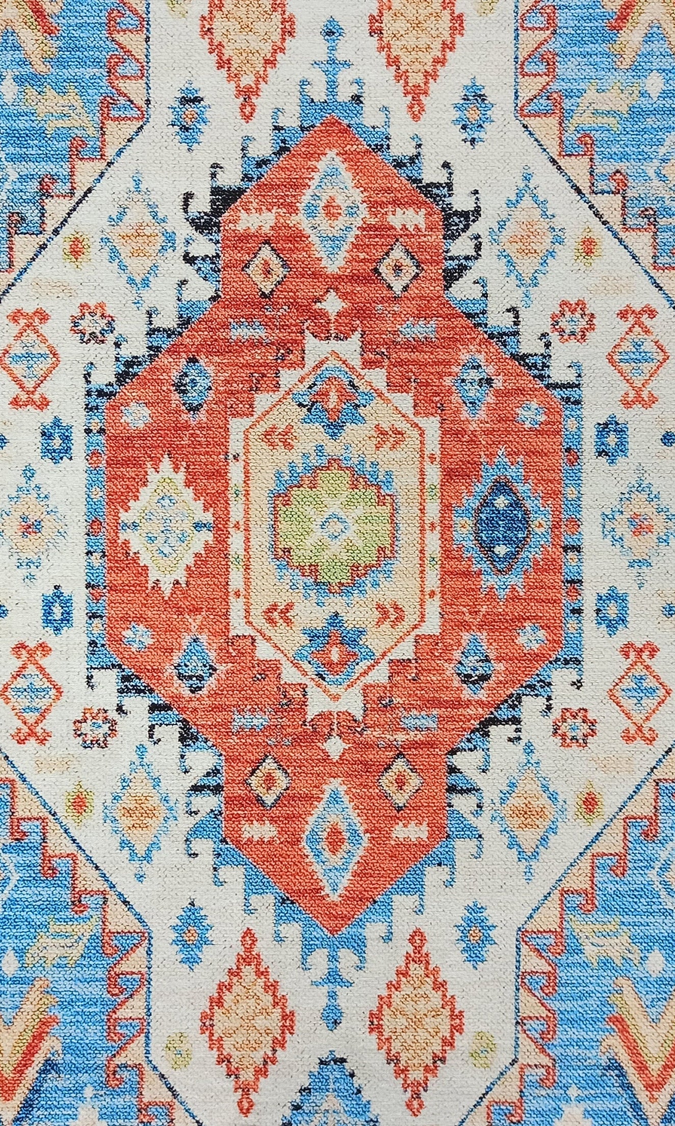 Daniz Rug Turkish Light Blue & Coral Red Rug