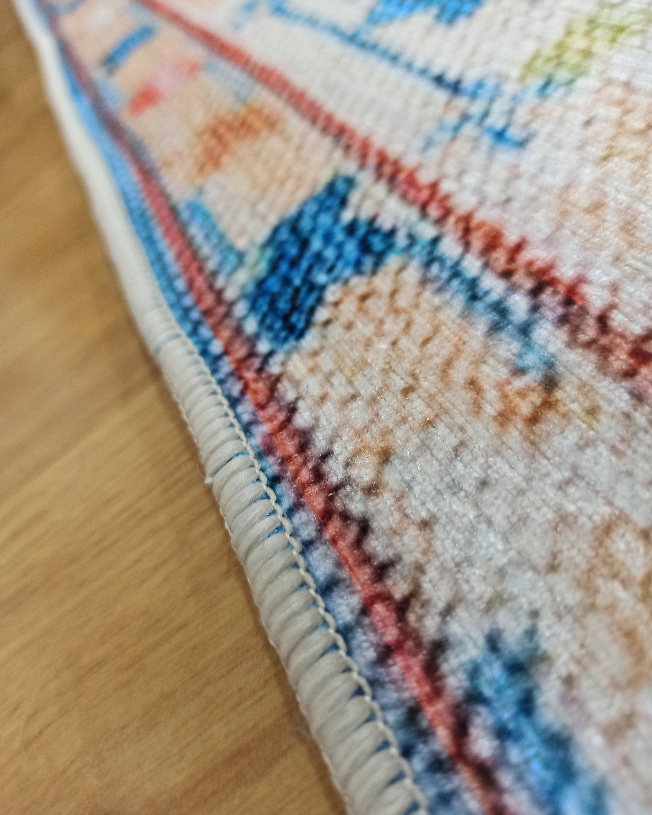 Daniz Rug Turkish Light Blue & Coral Red Rug