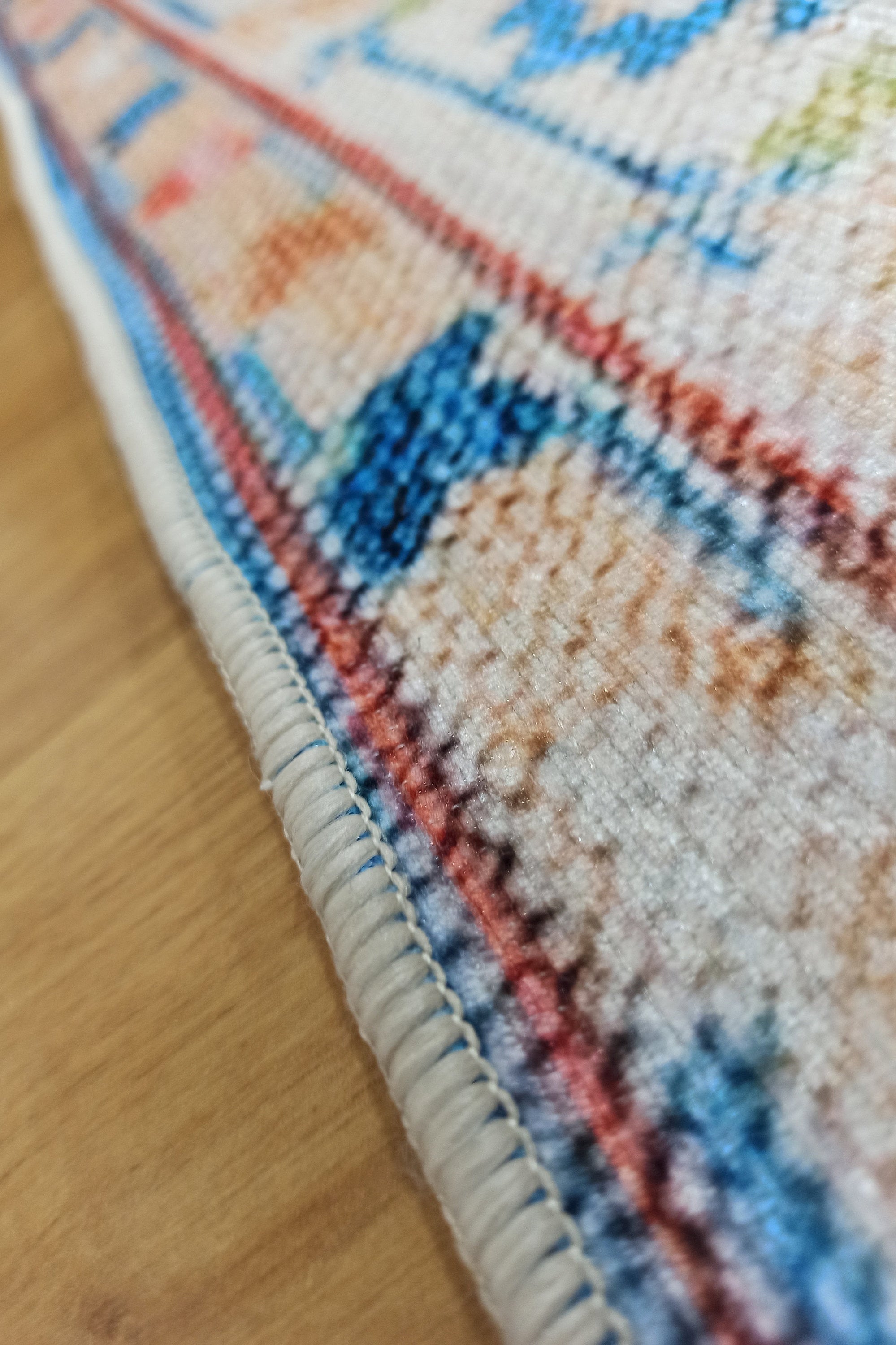 Daniz Rug Turkish Light Blue & Coral Red Rug