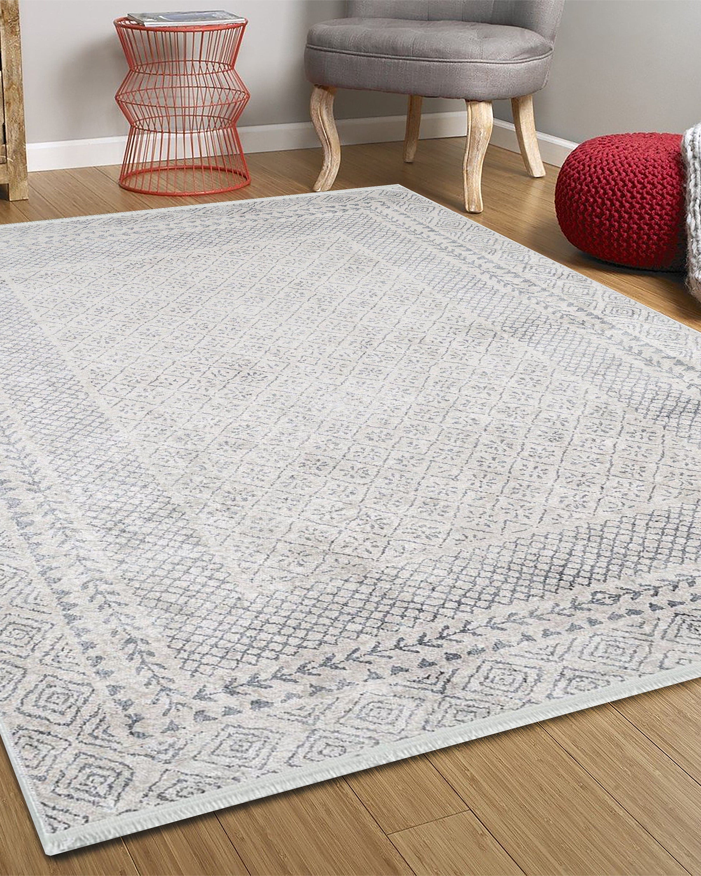 Diala Neutral Distressed Turkish White Gray Rug