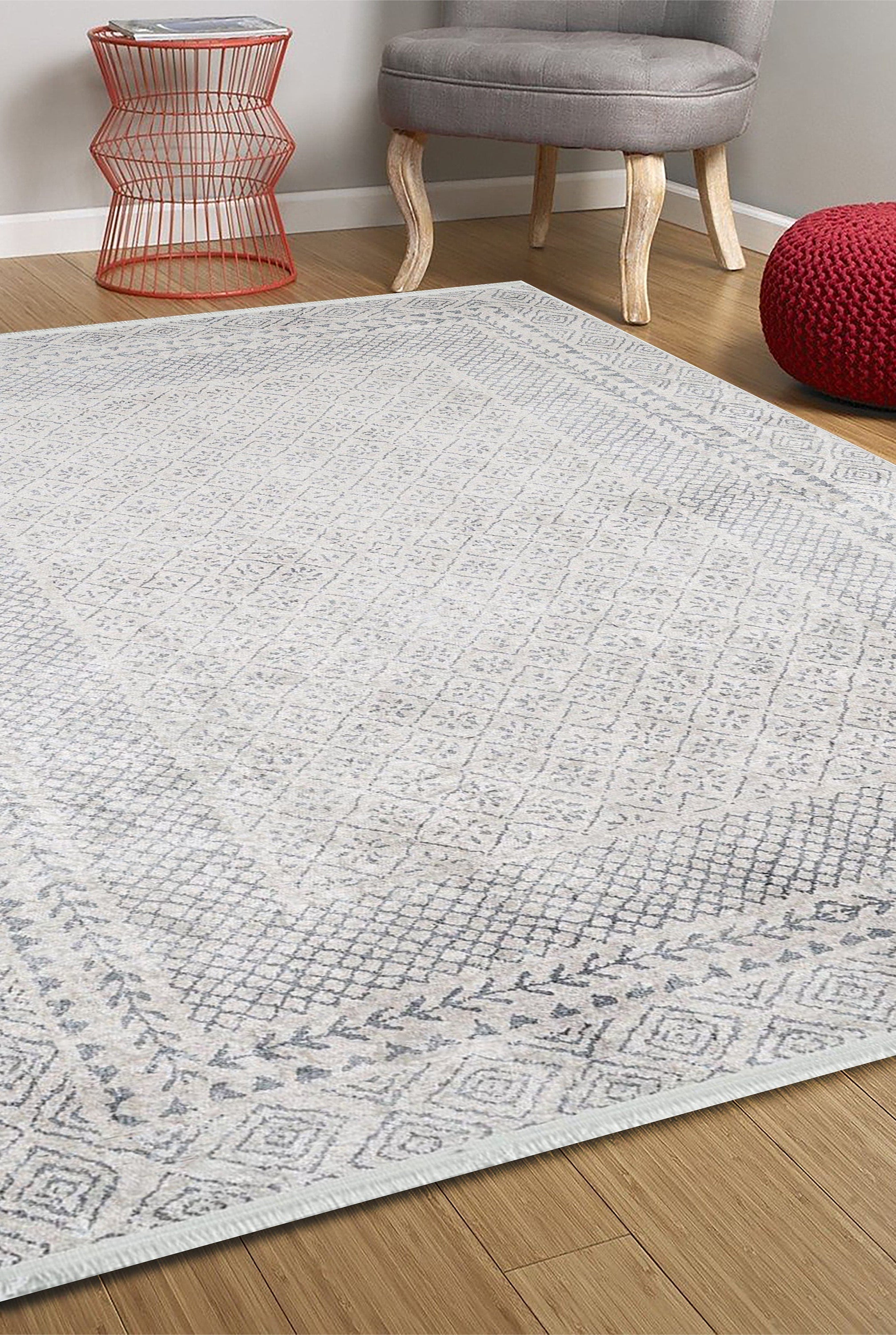 Diala Neutral Distressed Turkish White Gray Rug