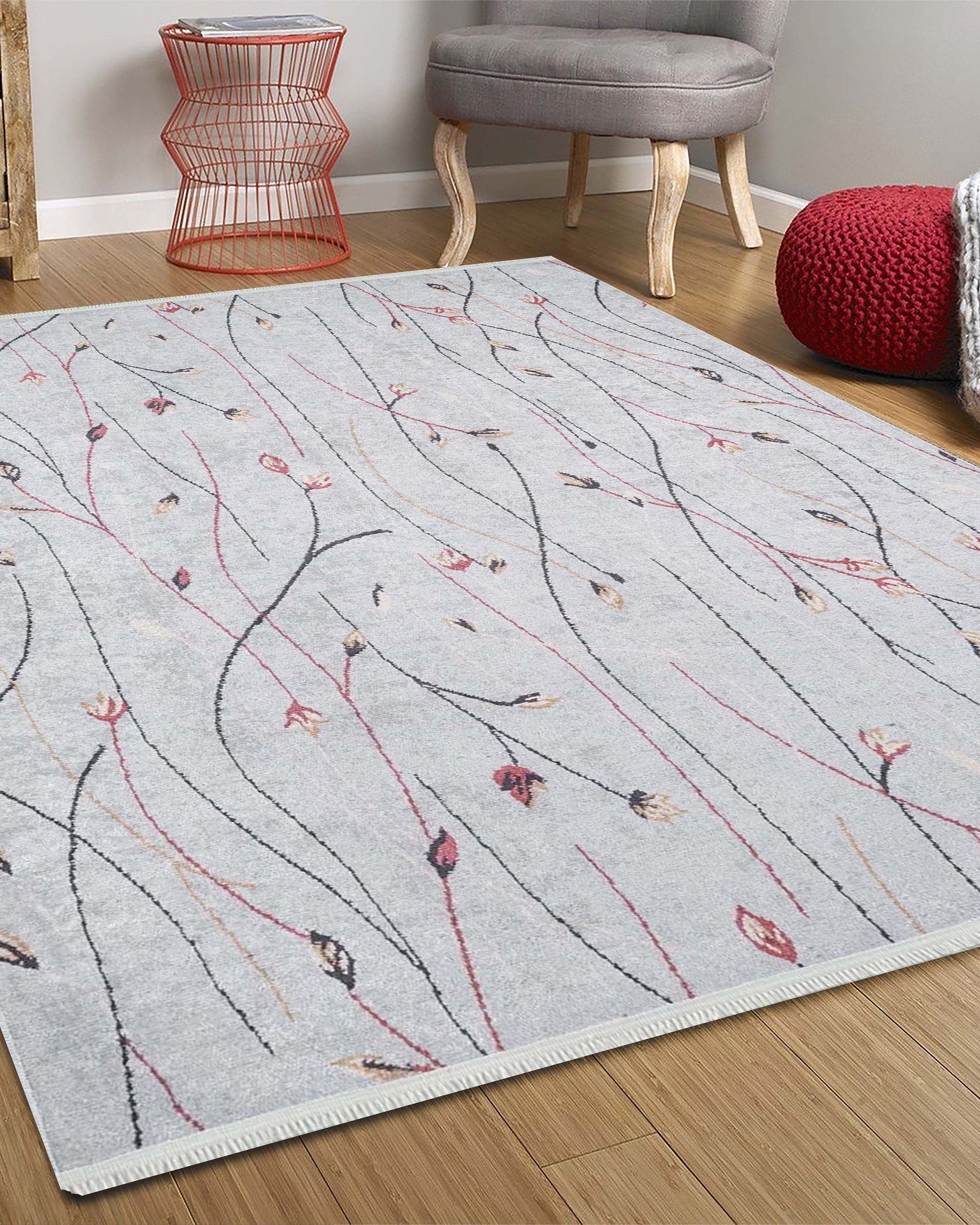 Diara Neutral Gray Minimalist Flower Design Gray Rug